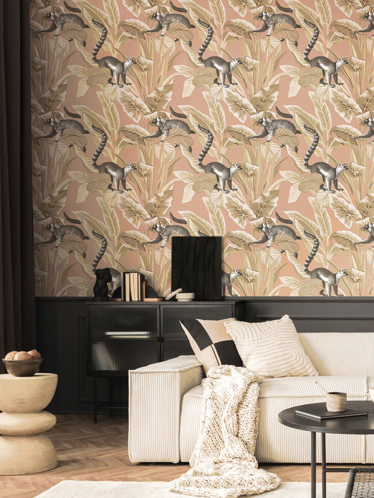 Papier peint Nature Animaux Lémurien rose doré - Maison Paradis de Lutèce | Réf. LTC-MP15534