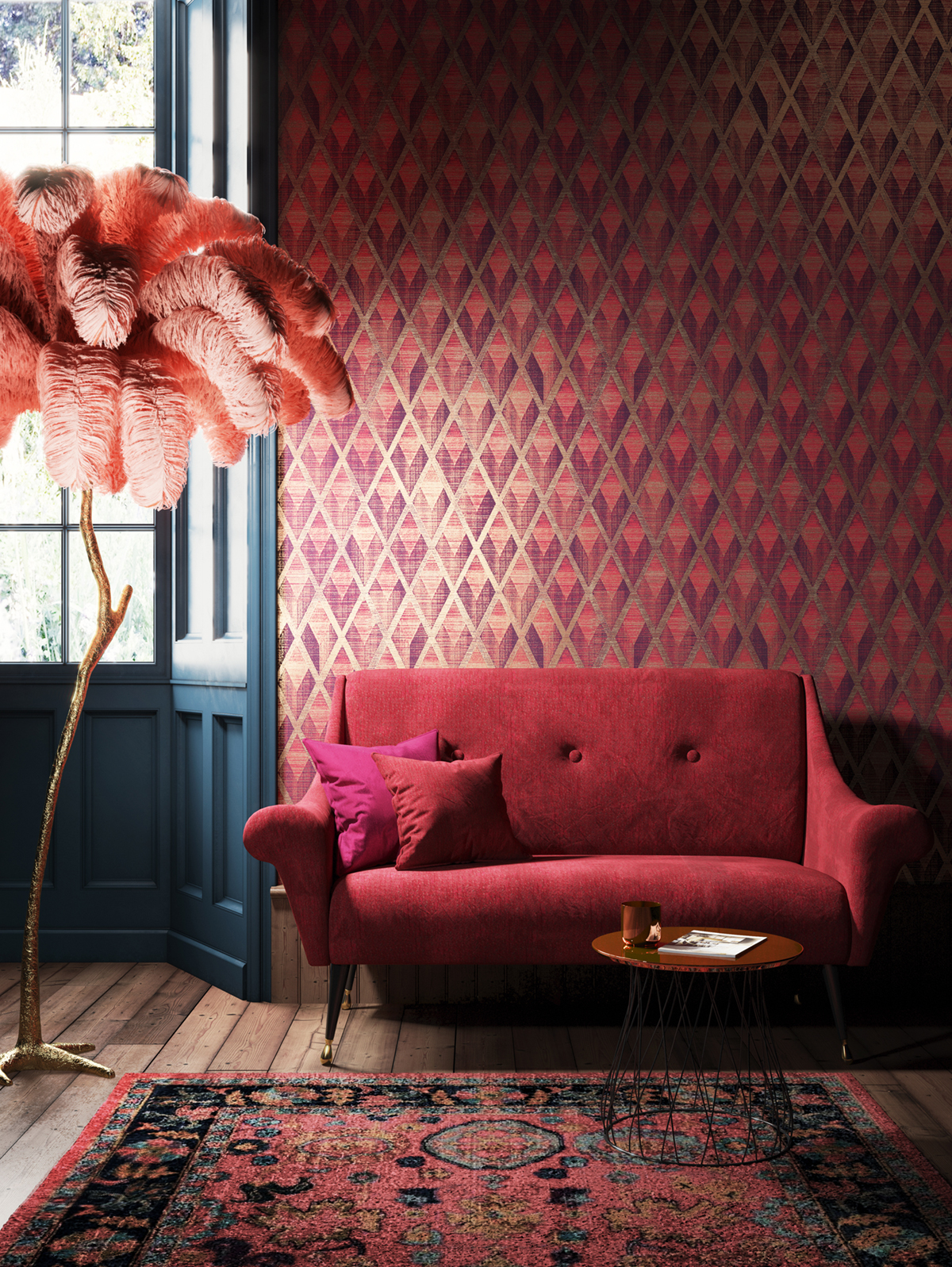 Papier peint Losange Ethnique Facet bordeaux cuivré - The Texture Book de Masureel | Réf. MAS-CAB504
