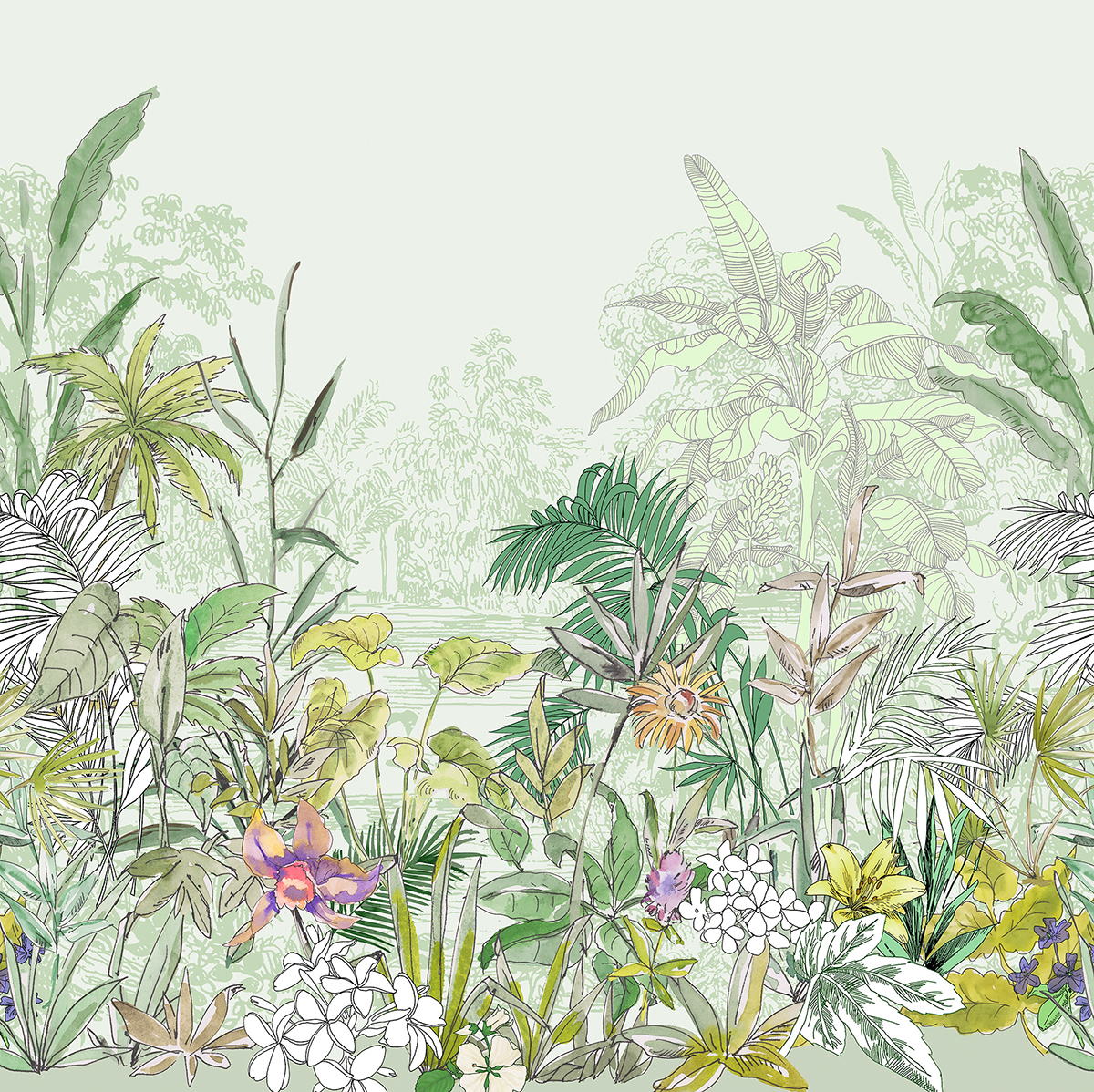 Papier peint panoramique Rivière et Jardin Hortus - Papier peint Komar Le Jardin