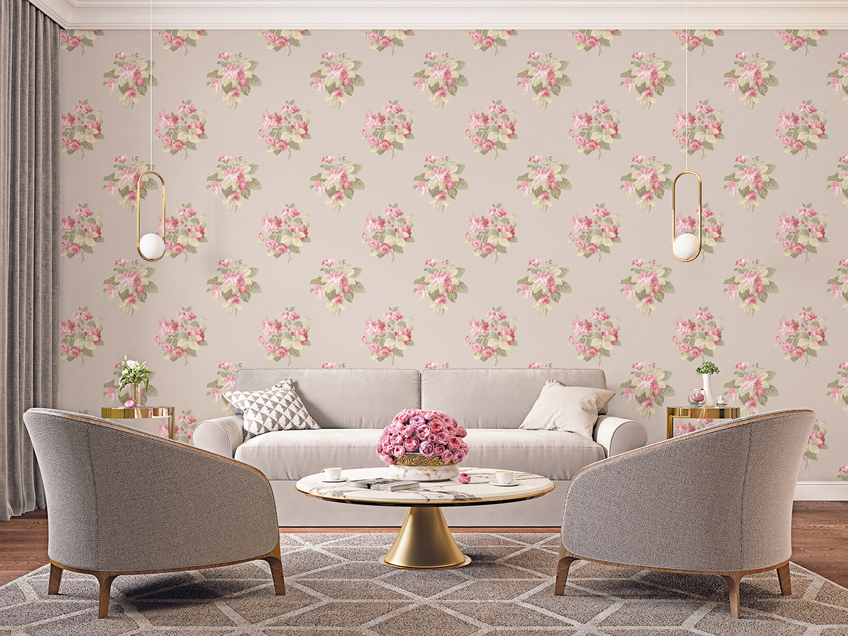 Papier peint Bouquet Fleuri rose taupe - Jardin Secret de Lutèce | Réf. LTC-G78501