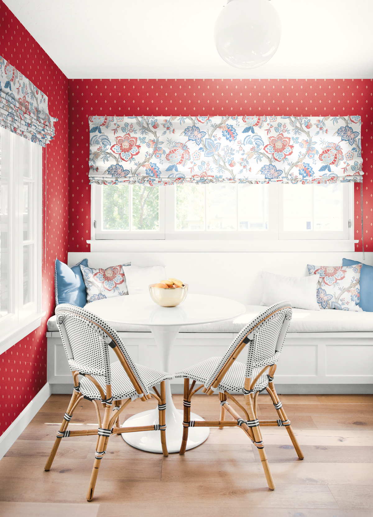 Tissu Fleur Bernadette Ramage Botanique bleu rouge - French Country d'Initiales | Réf. INI-FC62601F