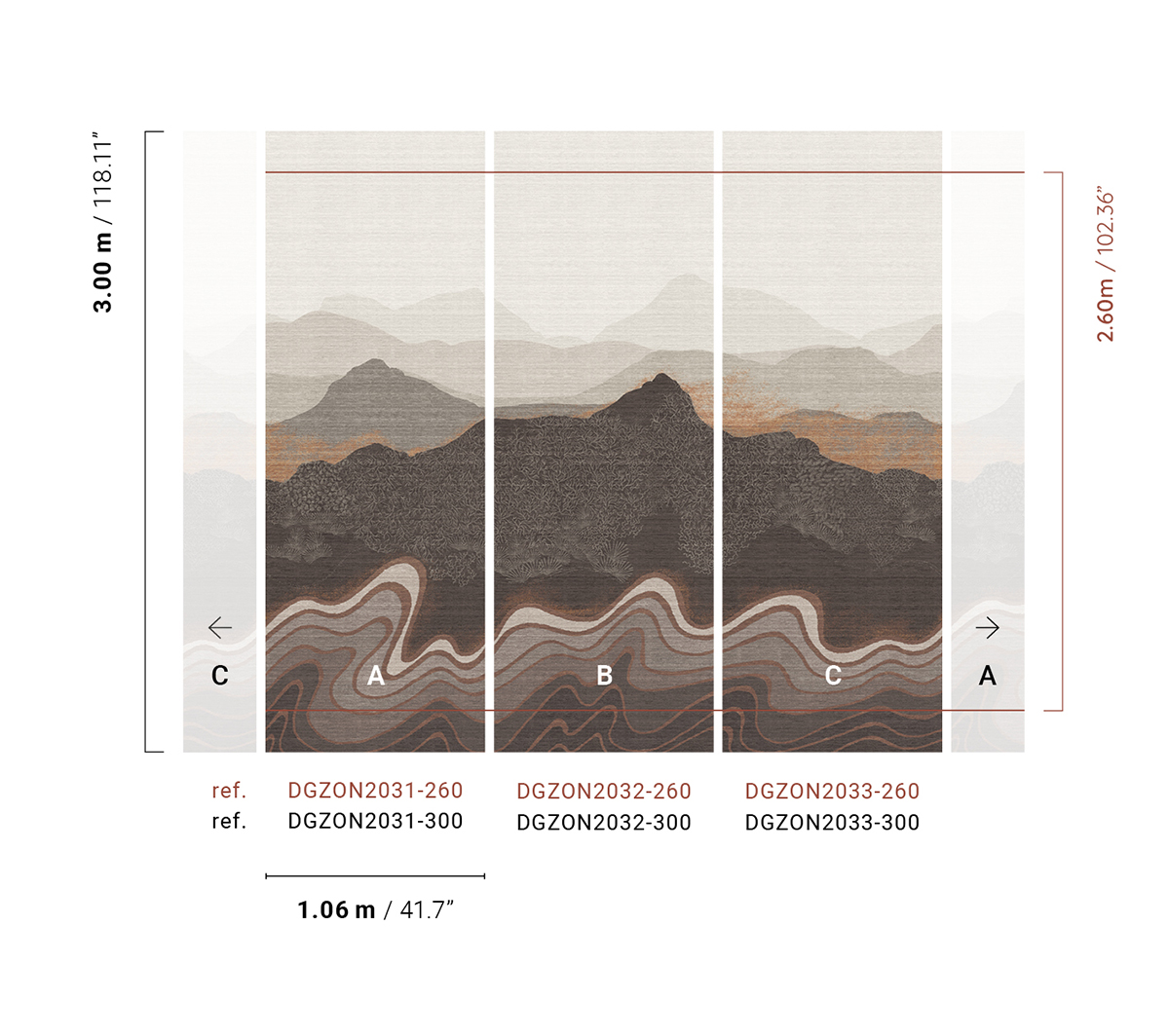Papier peint panoramique Montagne Nebula anthracite - A H260 - Amazone de Masureel | Réf. MAS-DGZON2031-260