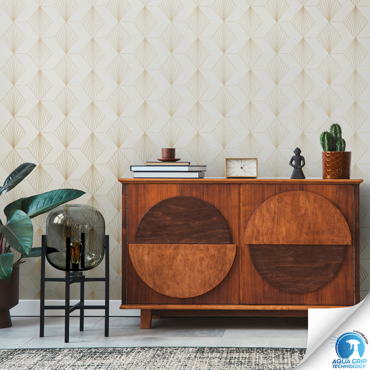 Papier peint préencollé Art Déco Diamond ivoire doré - Designdrop d'A.S. Création AMB1 | Réf. AS-784941