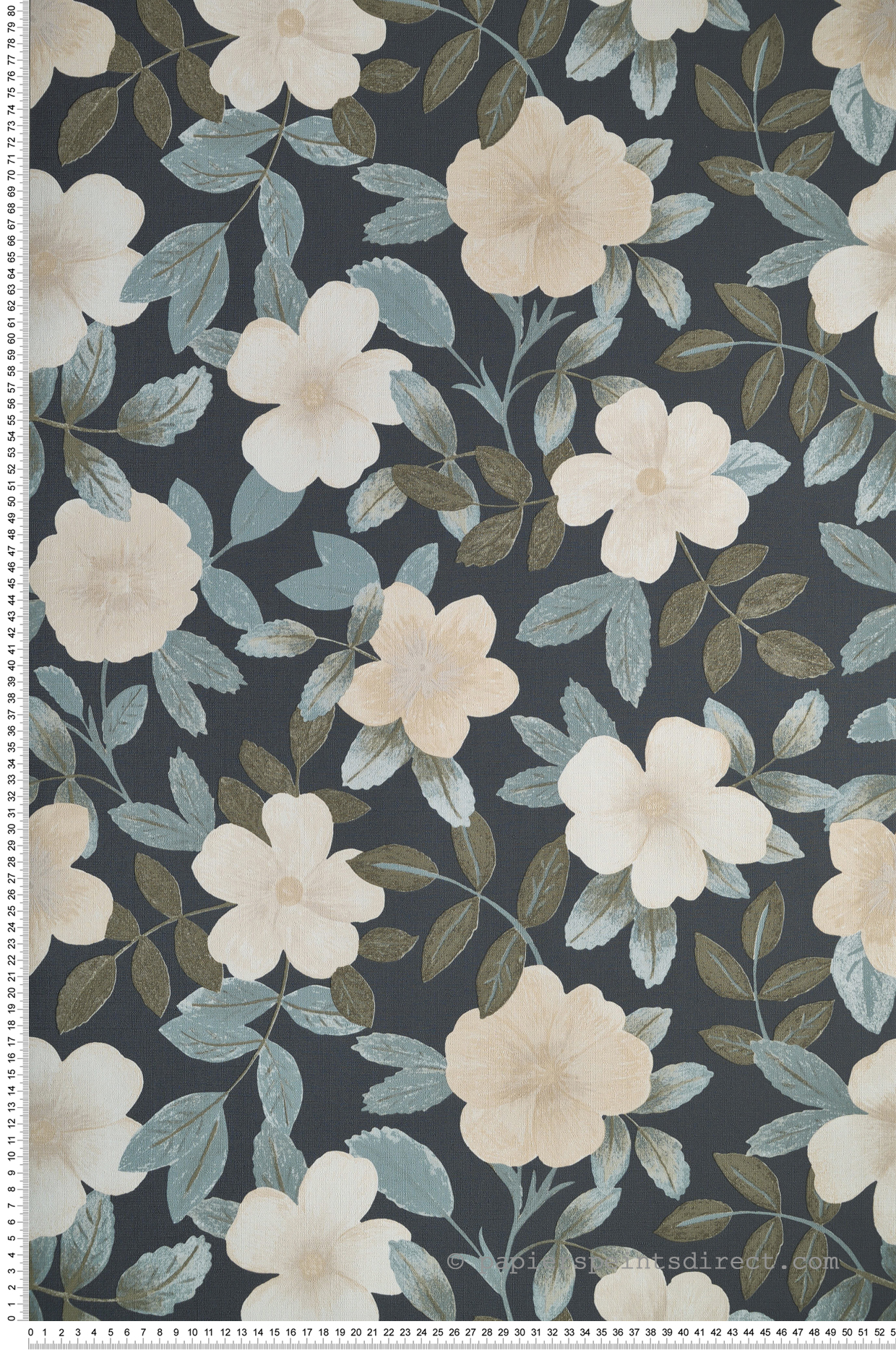 Papier peint Fleurs Gaia bleu nuit vert - Danae de Casélio | Réf. DAE103626198