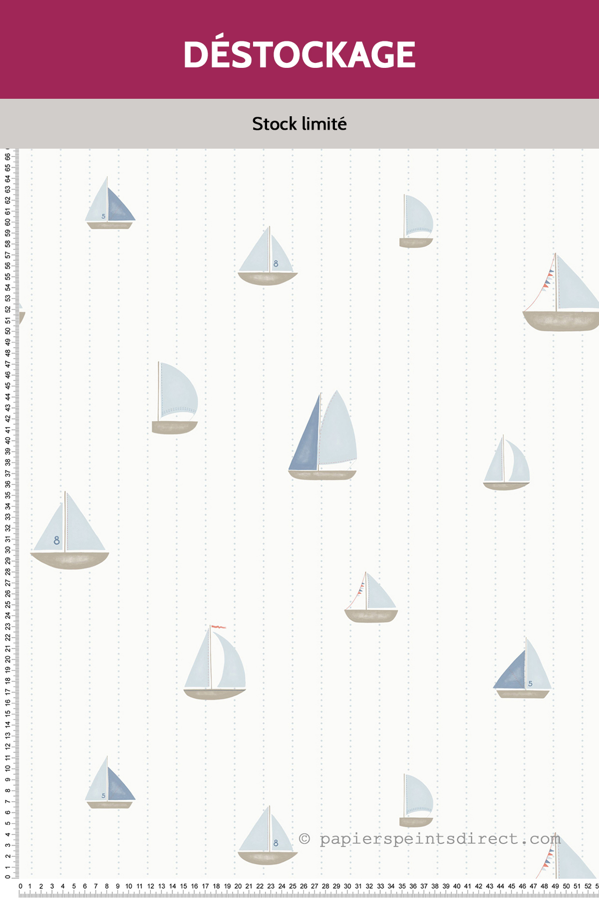 Papier peint Destockage - Bateau et Pois Babord bleu - Rose & Nino de Casadéco
