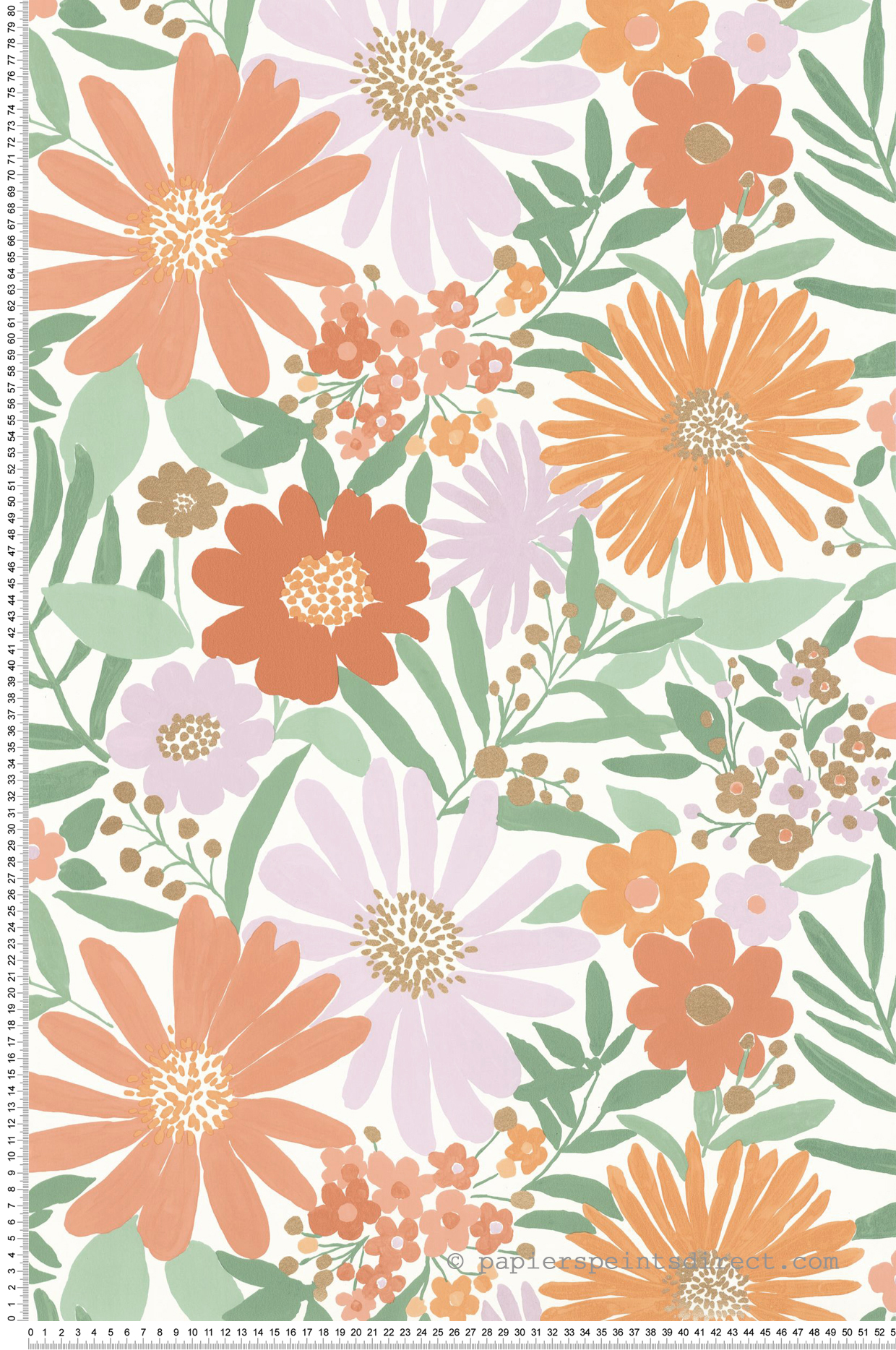 Papier peint Marguerite Fleur orange parme doré - Let's Go Girls! de Casélio | Réf. LGG104430547