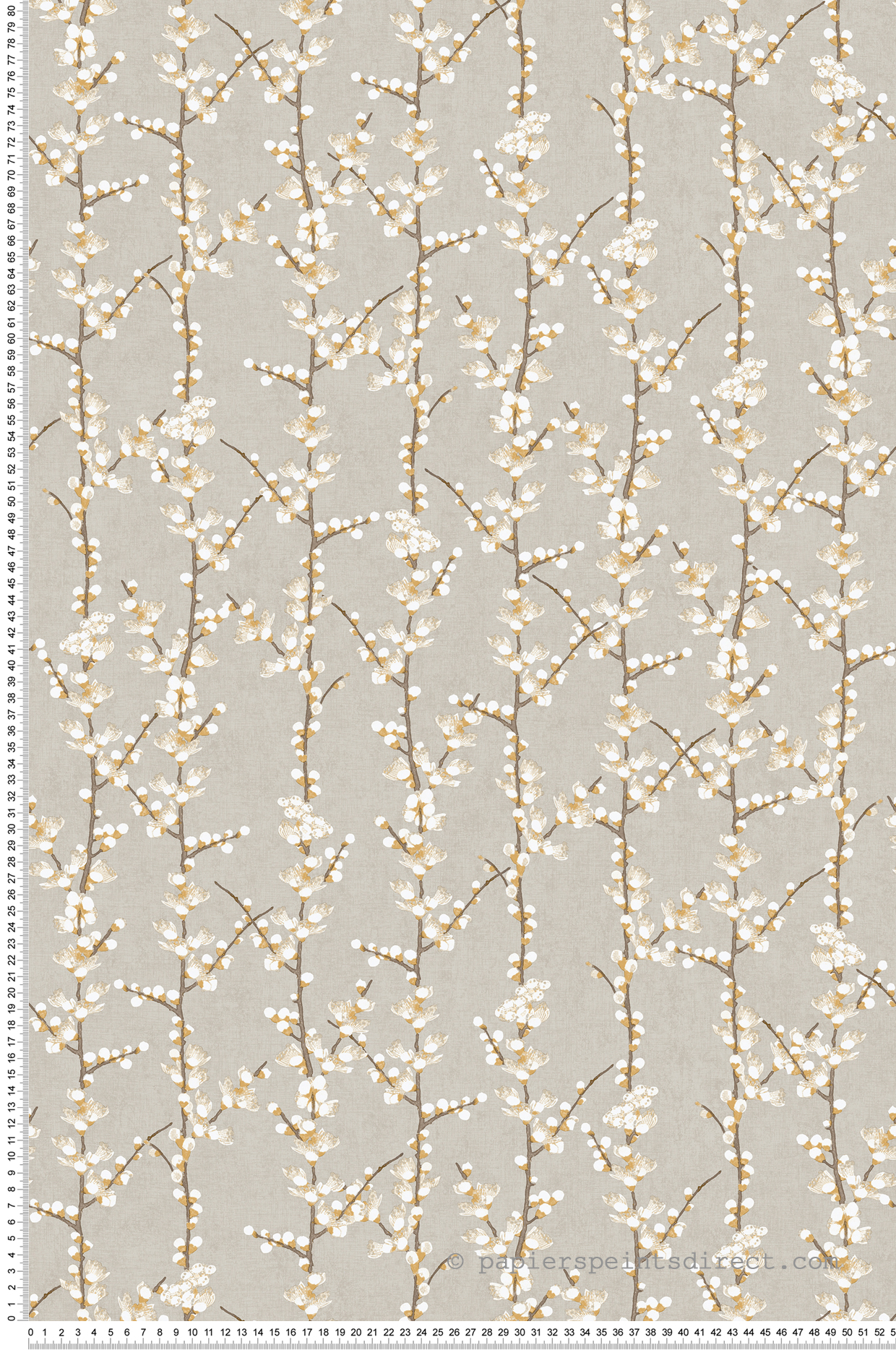 Papier peint Fleur Sakura Rectiligne gris ocre - Romance de Lutèce | Réf. LTC-19042