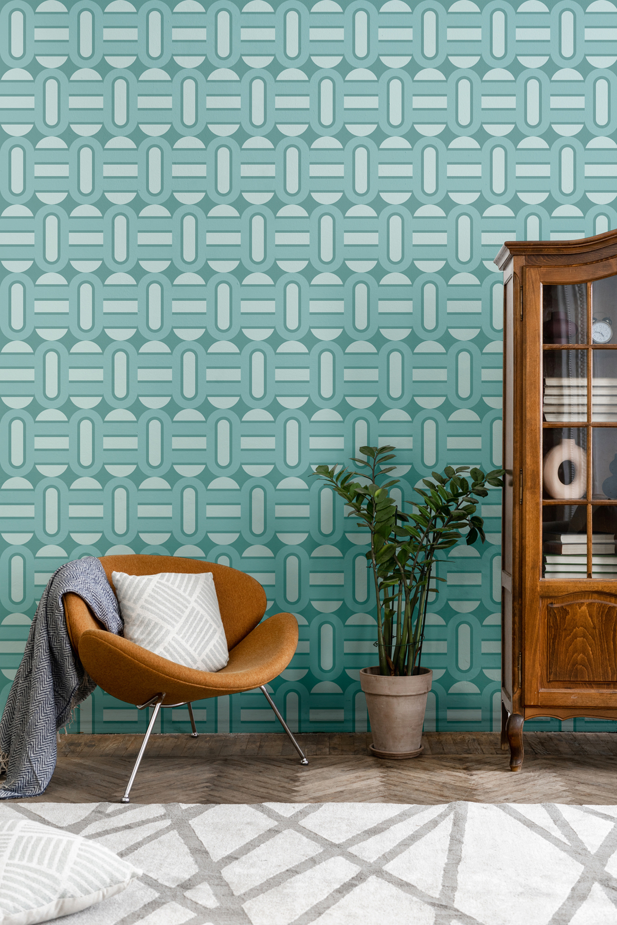 Papier peint Art Déco Géométrique bleu canard - Retro Chic d'A.S. Création AMB2 | Réf. AS-395364