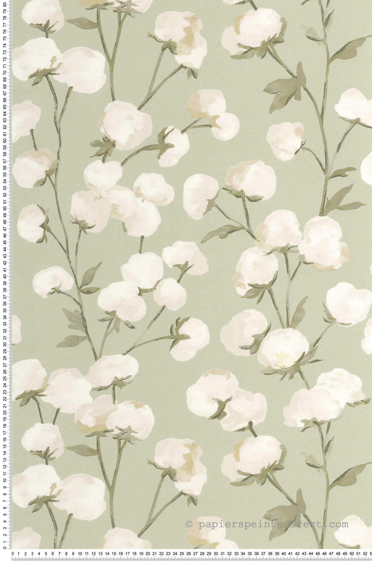 Papier peint Fleur de Coton vert amande - Soliflore de Casadéco | Réf. SOLI200297202