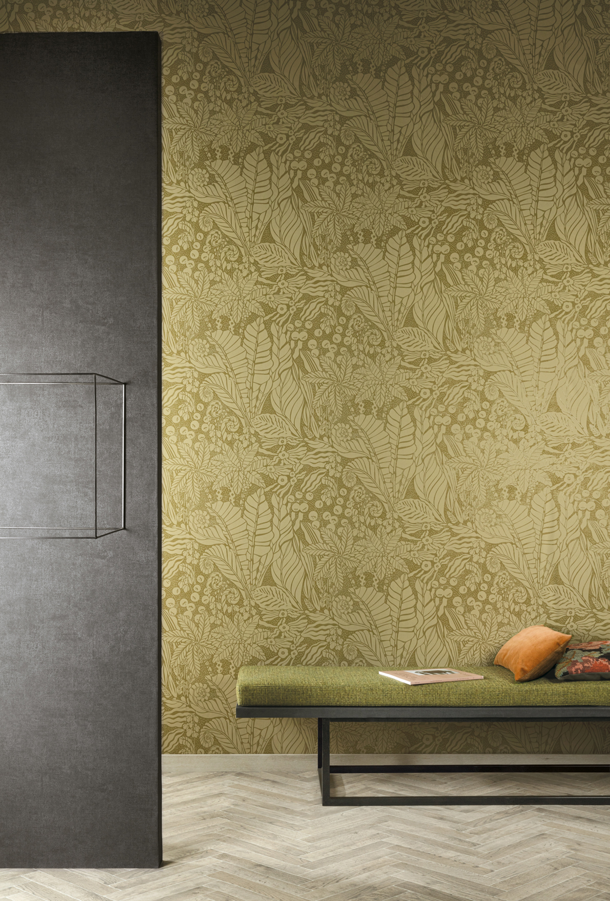Papier peint Feuillage Madita vert olive métallisé - Mysa de Masureel | Réf. MAS-YSA102