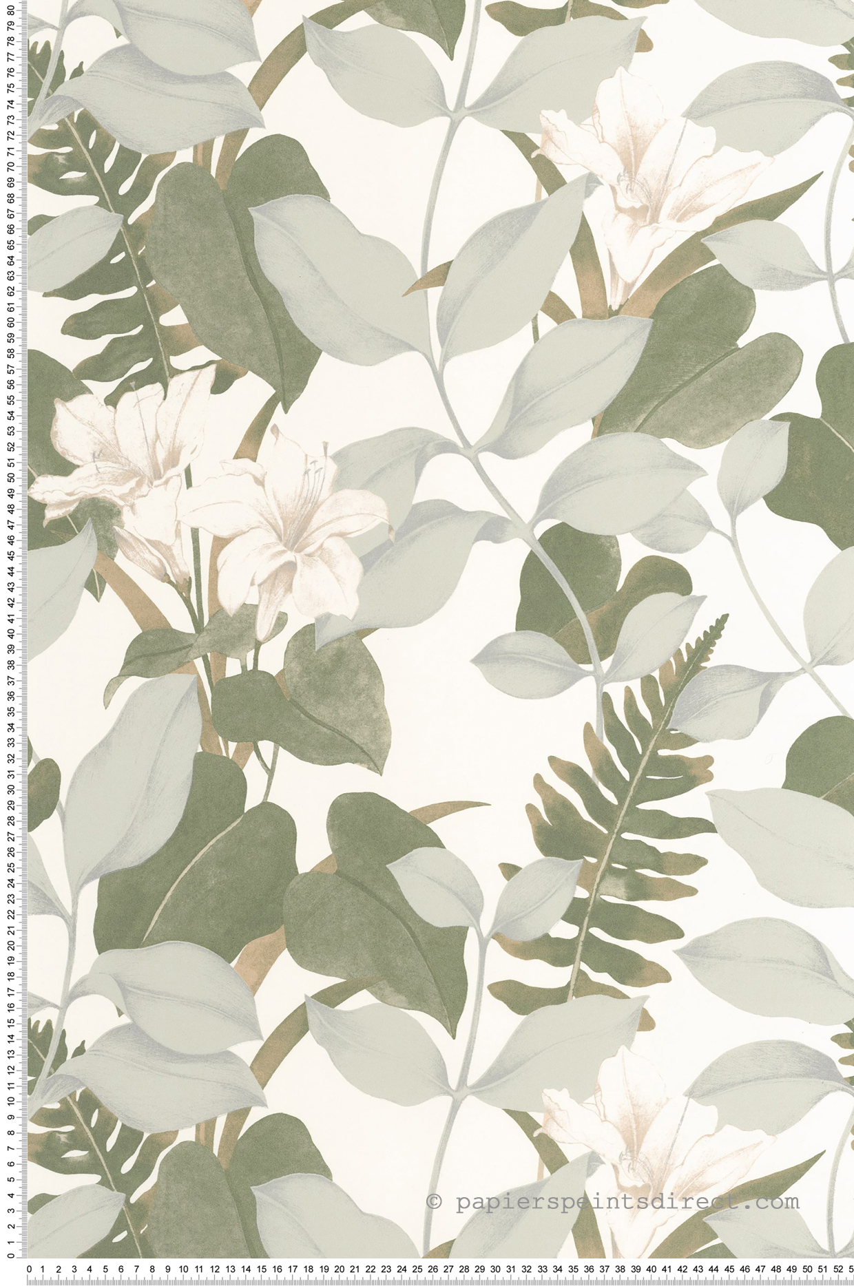 Papier peint Lys Feuille Royal Lily vert cendré argenté - Soliflore de Casadéco | Réf. SOLI200267212