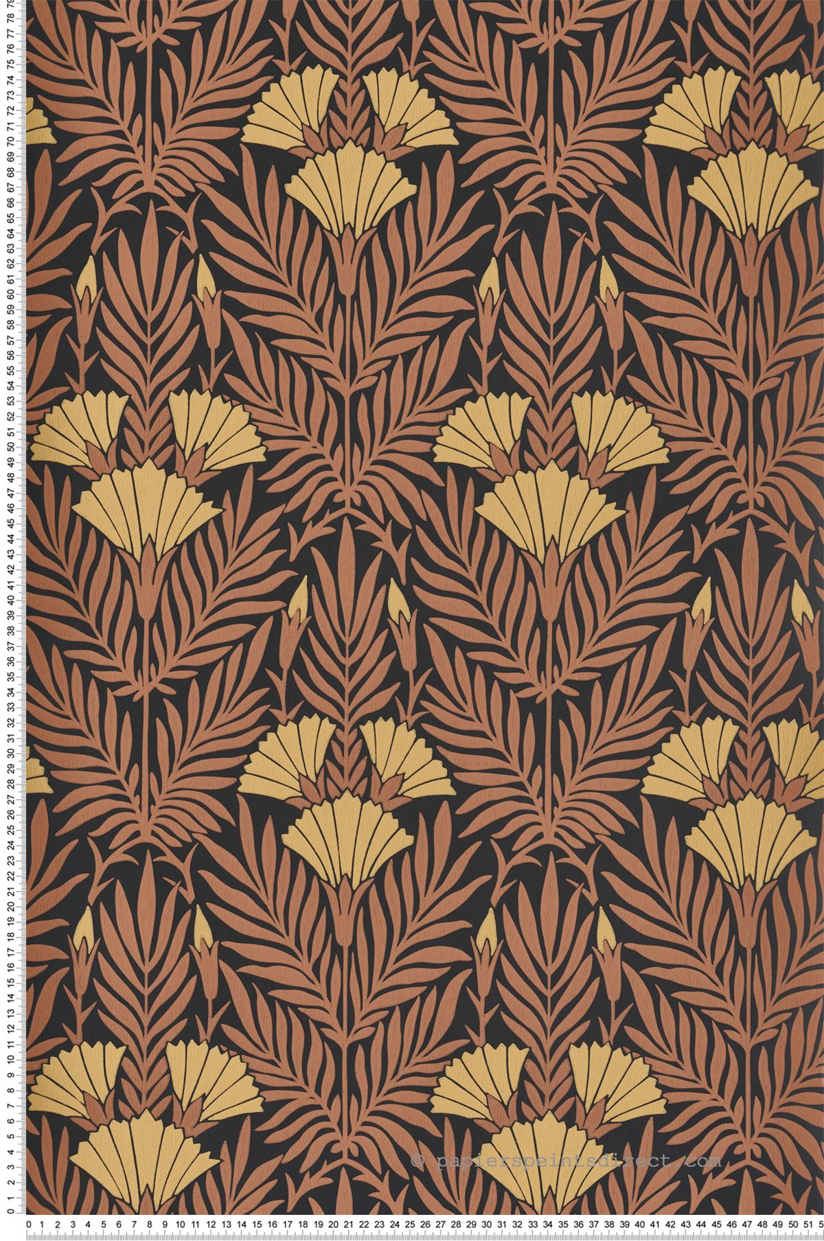 Papier peint Floral Fanfare Art Déco marron noisette noir - V&A Decorative Papers d'Initiales | Réf. INI-31117103