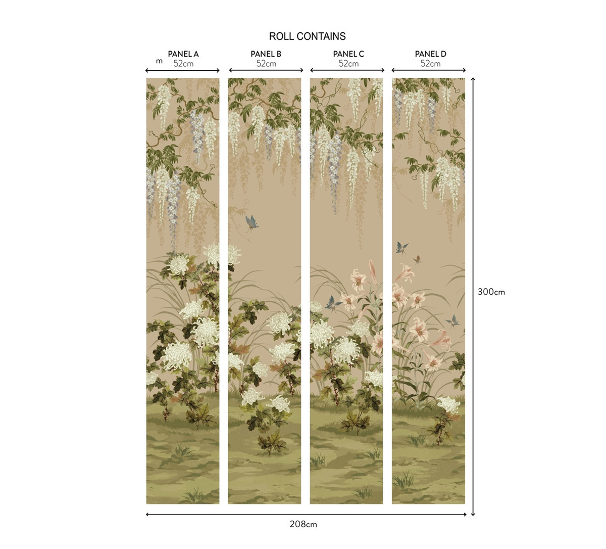 Papier peint panoramique Floral Wisteria Bloom beige - V&A Decorative Papers III d'Initiales AMBR | Réf. INI-2513-191-01