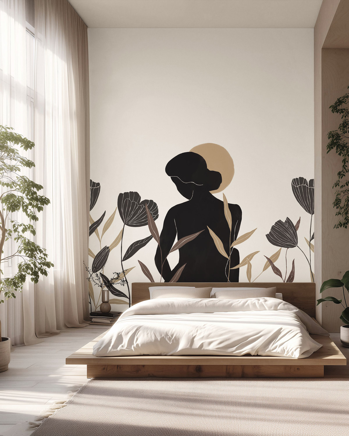 Papier peint Panoramique Silhouette Florale Moon Woman noir et blanc 300X250 - Moonlight 3 de Casélio | Réf. MNL3107240907