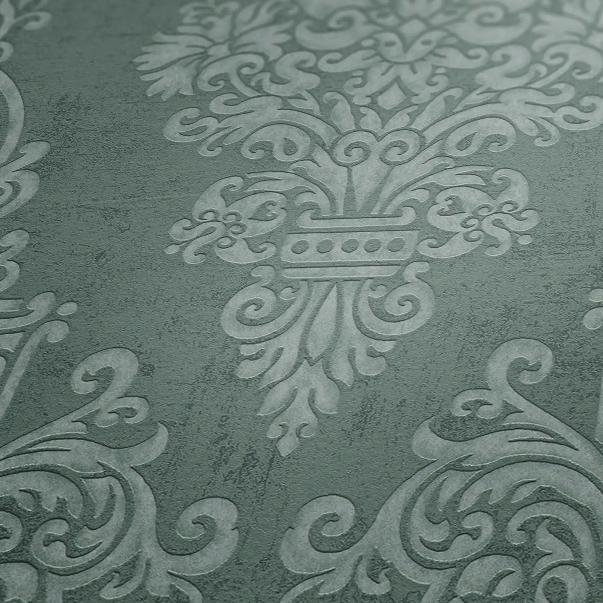 Papier peint Médaillon Baroque vert sauge argenté - Pure Elegance d'A.S. Création AMBZ | Réf. AS-397651