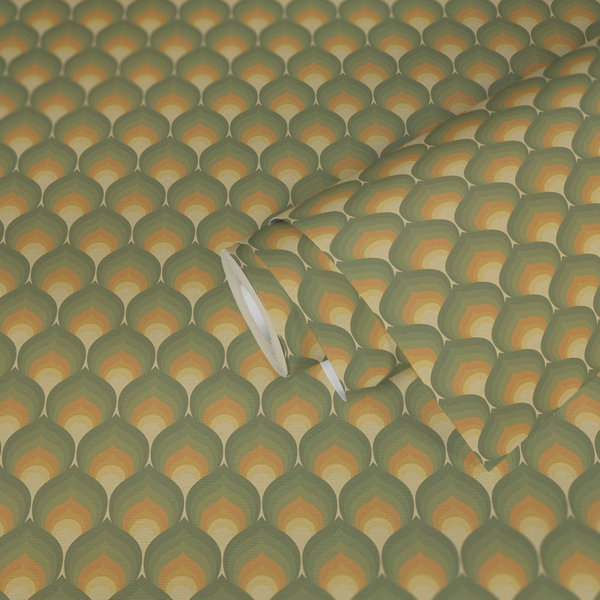 Papier peint Ecailles Vintage vert jaune - Retro Chic d'A.S. Création | Réf. AS-395381