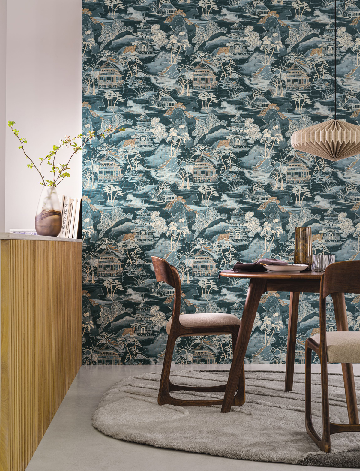 Papier peint Paysage Japonais Nara bleu pétrole - Archipel de Casamance AMB2 | Réf. CAS-75310508