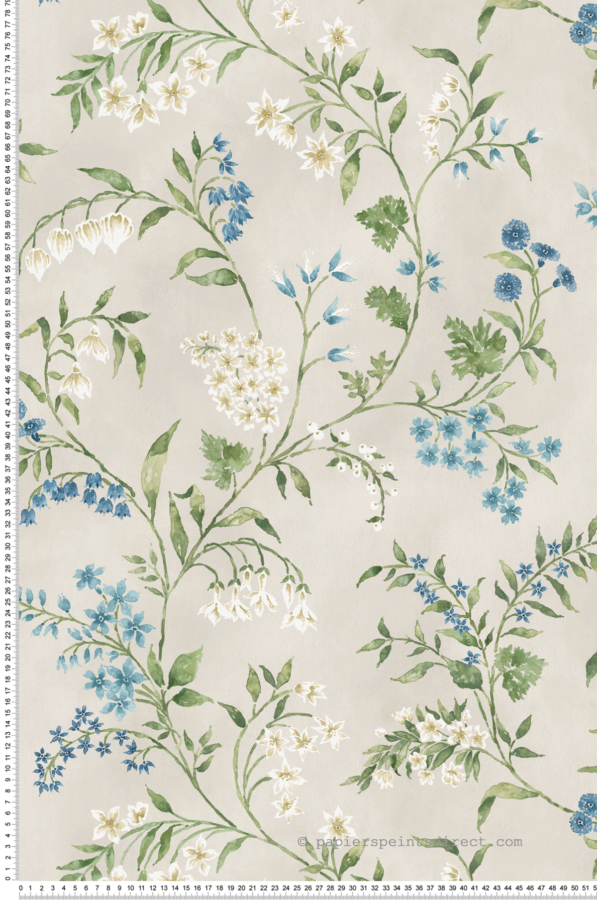 Papier peint Fleurs Almora bleu grège - Signature de Nina Campbell | Réf. OSB-NCW4491-04