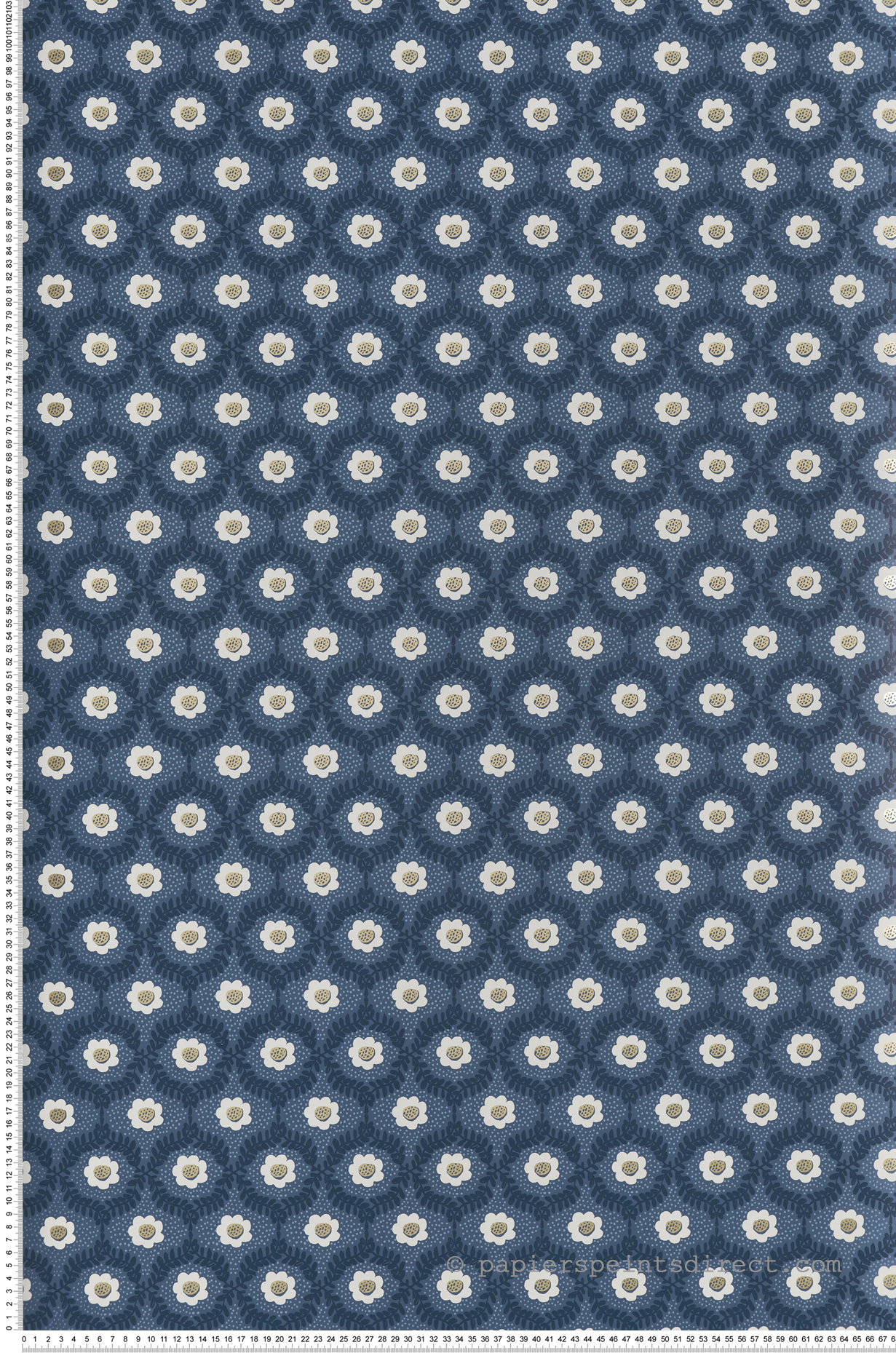Papier peint Fleurettes Vintage Emma bleu doré - Rifle Paper Co. 3 de York (Initiales) | Réf. INI-RF7441