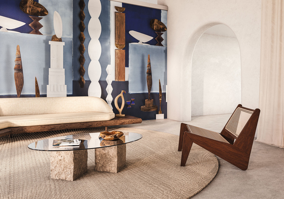 Papier peint Panoramique L'Atelier De Brancusi bleu égyptien - Panoramas 2 de Casamance AMB3 | Réf. CAS-75580202