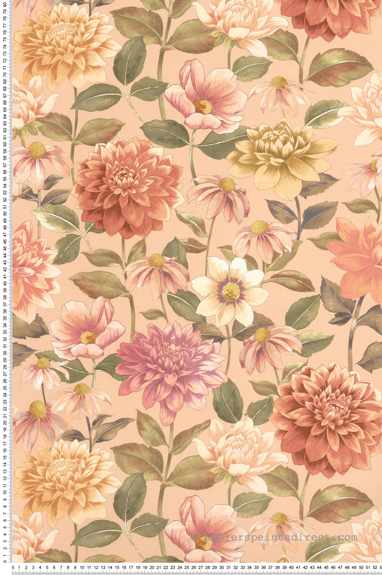 Papier peint Fleurs Dahlia rose corail - Gardens de Casadéco | Réf. GADN87664419