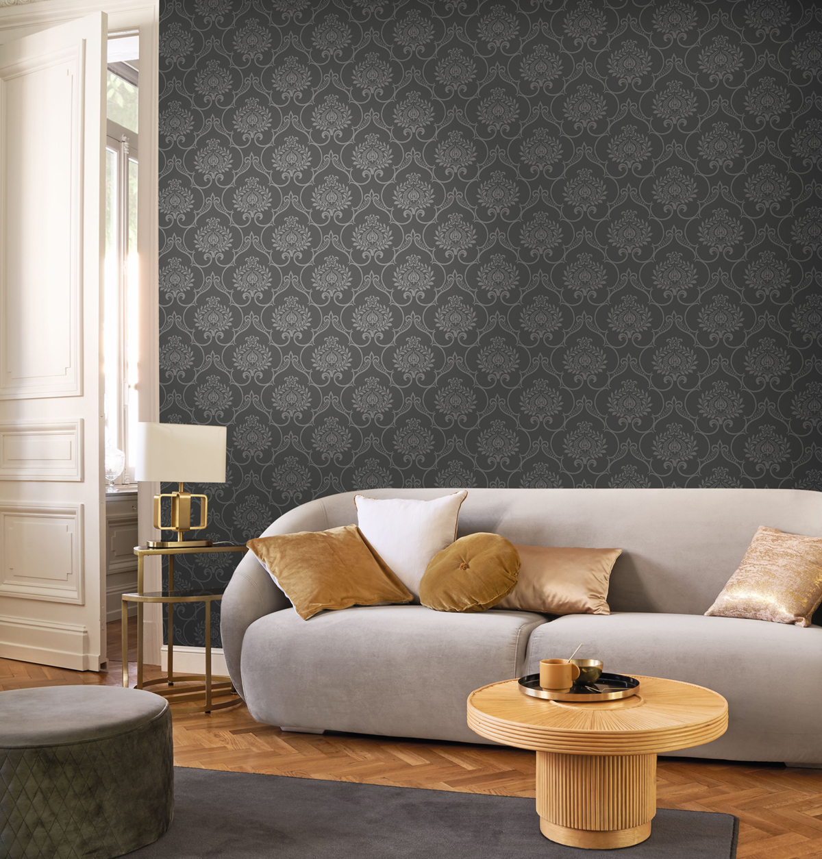 Papier peint Ornements Floraux Panache noir fusain - Elixir de Casadéco AMB1 | Réf. EXIR202019907