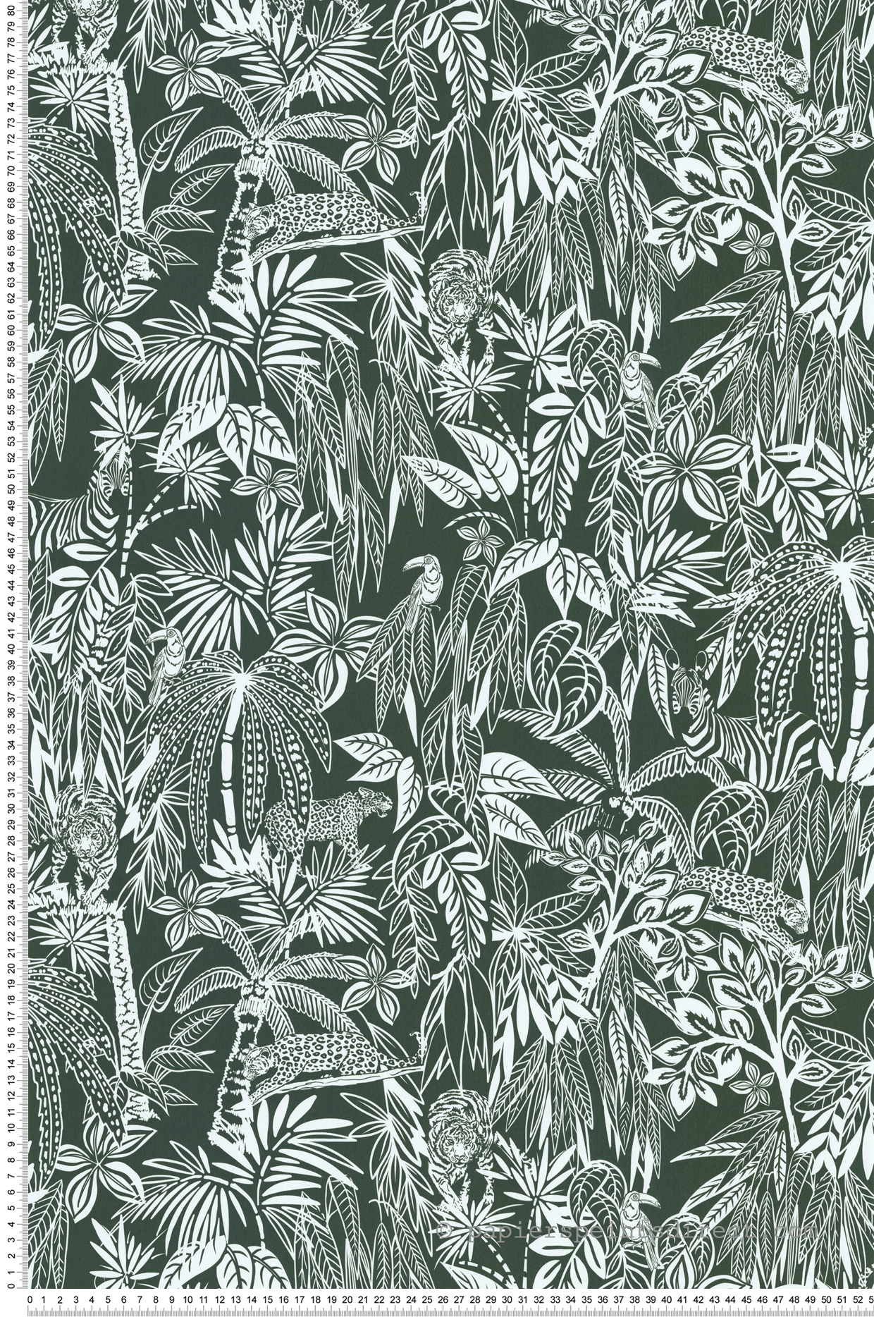 Papier peint Safari Tigre Gravure vert blanc cassé - Les Aventures de Lutèce | Réf. LTC-36240504