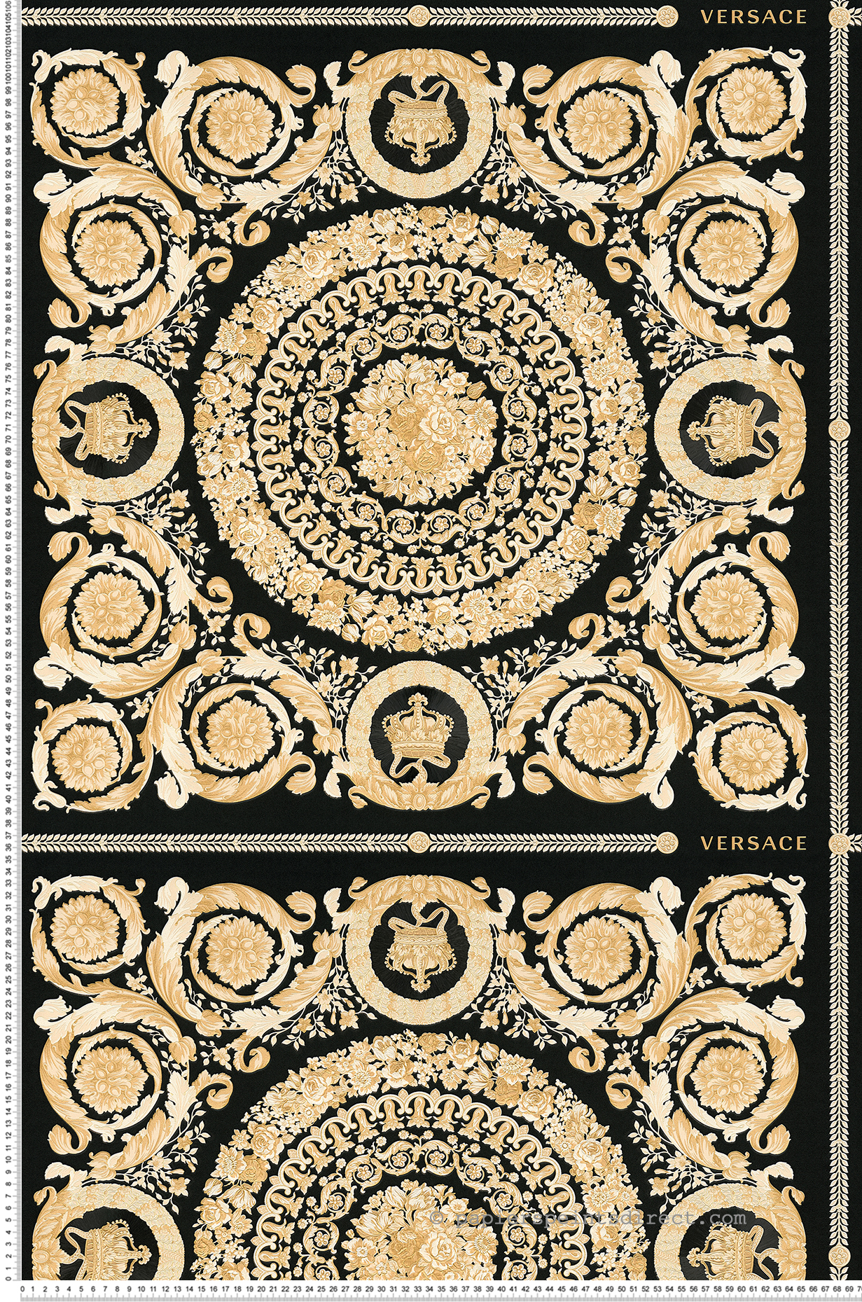 Papier peint Baroque Soie Fleurie noir doré - Versace de Montecolino | Réf. MC-37055-3