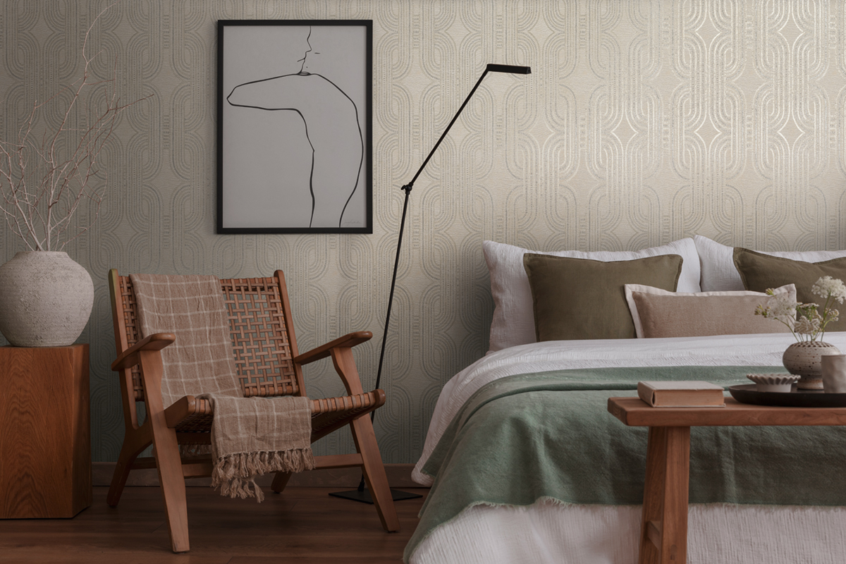 Papier peint Maille Art Déco grège métallisé - French Affair d'A.S. Création AMB3 | Réf. AS-399371