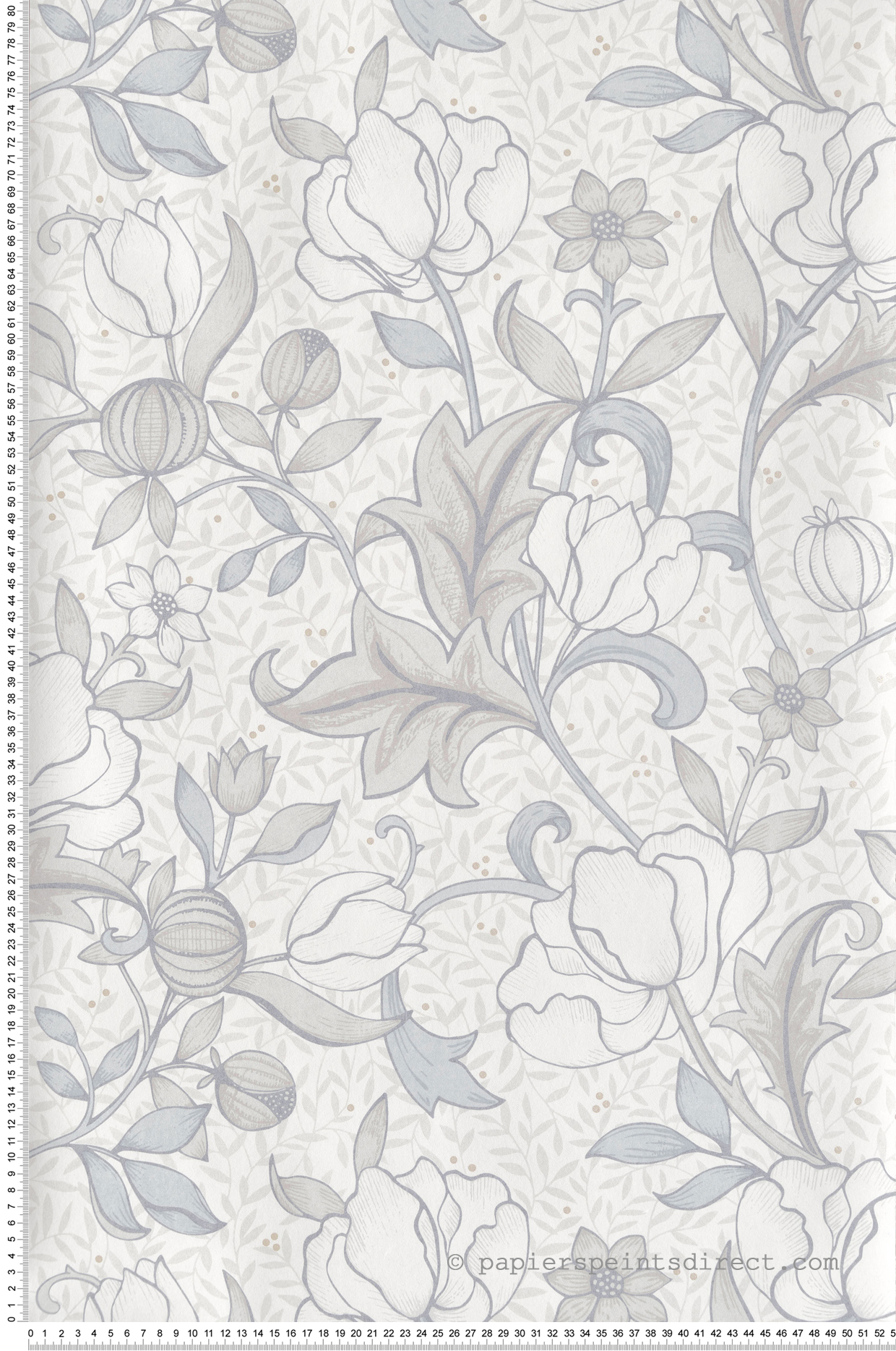 Papier peint Vintage Fleuri Isabella gris bleu - Arts & Crafts de Casadéco | Réf. ARCR86340218