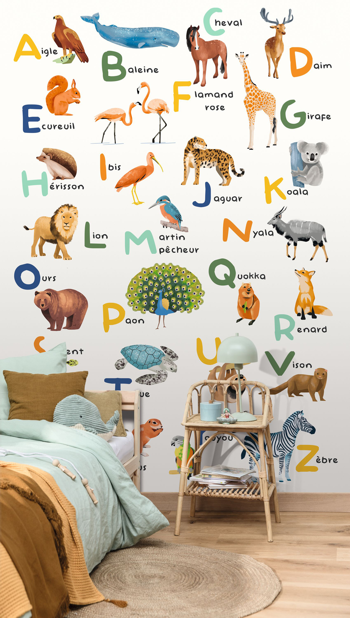 Papier peint panoramique Abécédaire Apprenons l'Alphabet multicouleurs S 200X250 - Les Minis Mondes de Casélio | Réf. MNM105672305