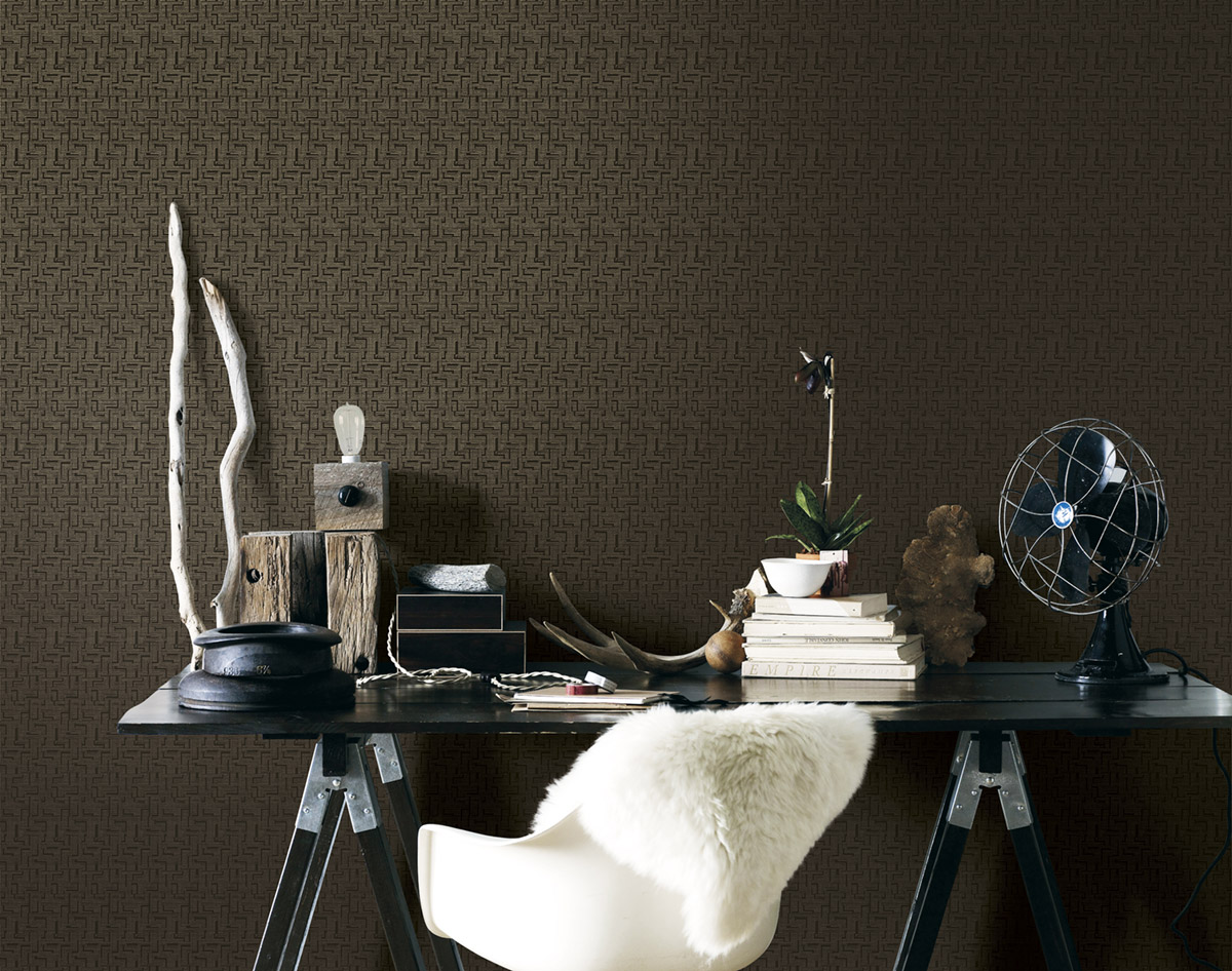 Papier peint Labyrinthe Géométrique noir mordoré - Unique de Lutèce | Réf. LTC-L-BD2007