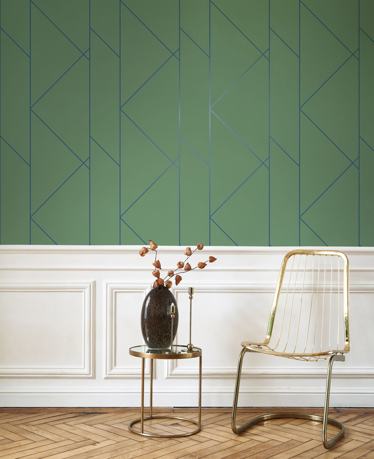 Papier peint Géométrie Pure Métallisé vert canopée - Alchimie de Casadéco | Réf. ALMI89907622