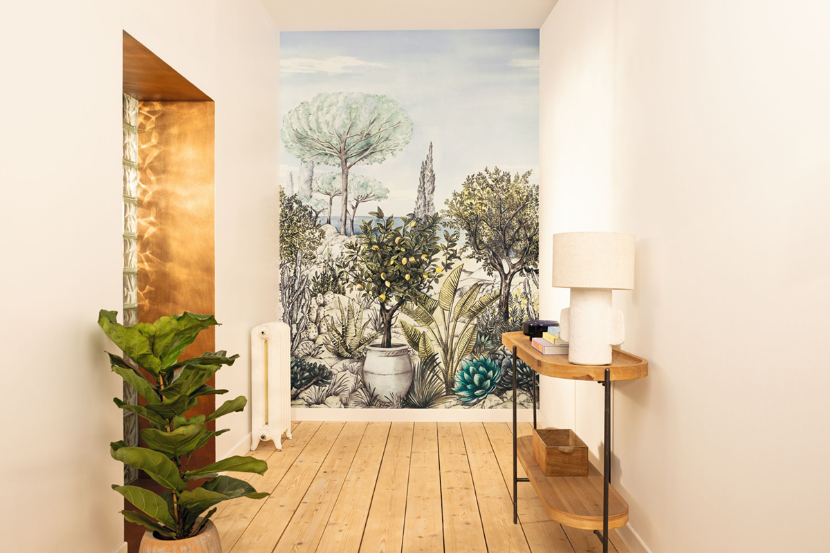 Papier peint panoramique Paysage Baux de Provence vert bleu M 200X280 - Azur de Casélio AMB3 | Réf. AZU105477703