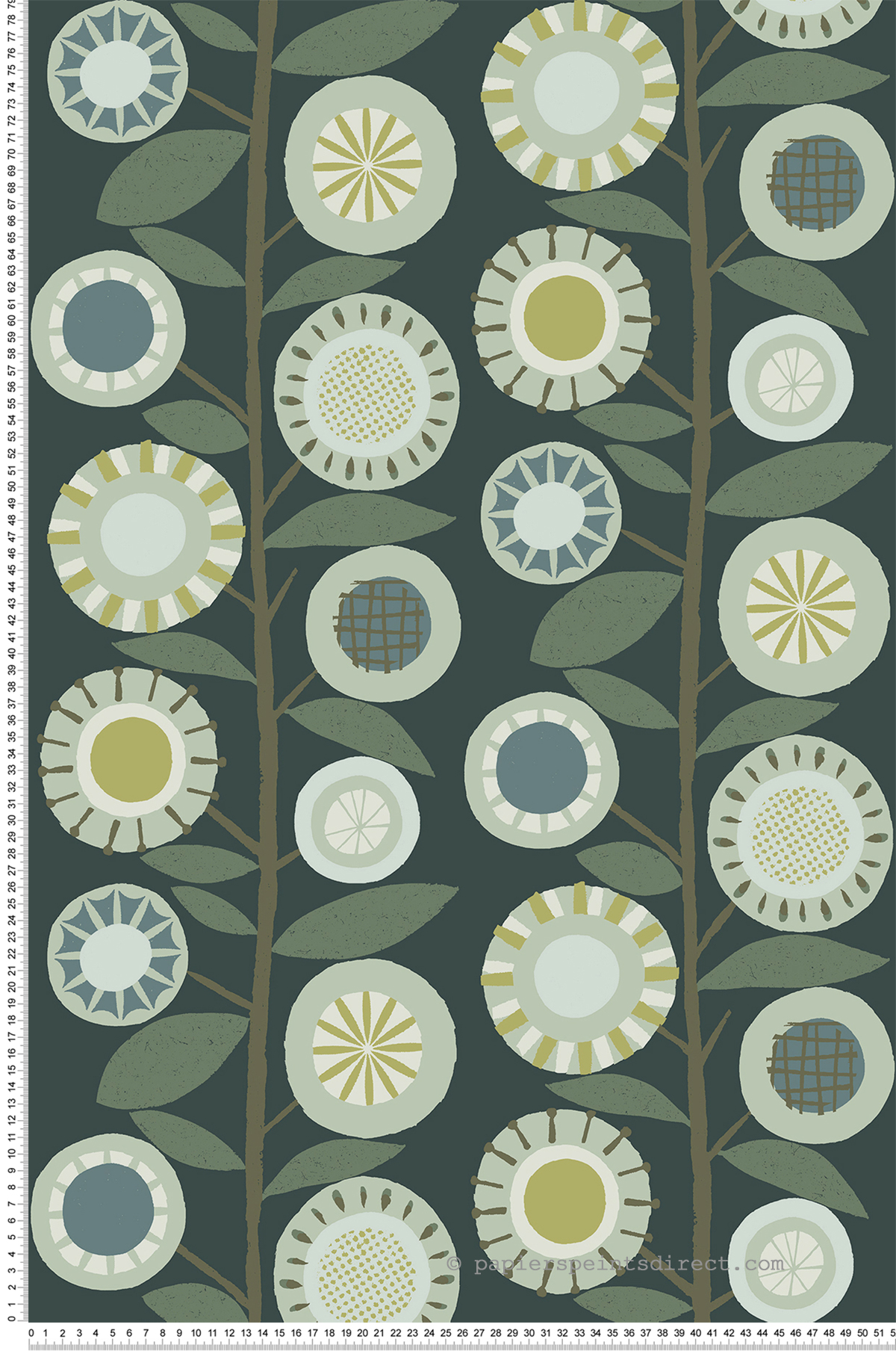 Papier peint Rayure Florale Scandi Sisu vert foncé amande - Delicatesse de Lutèce | Réf. LTC-FD26551