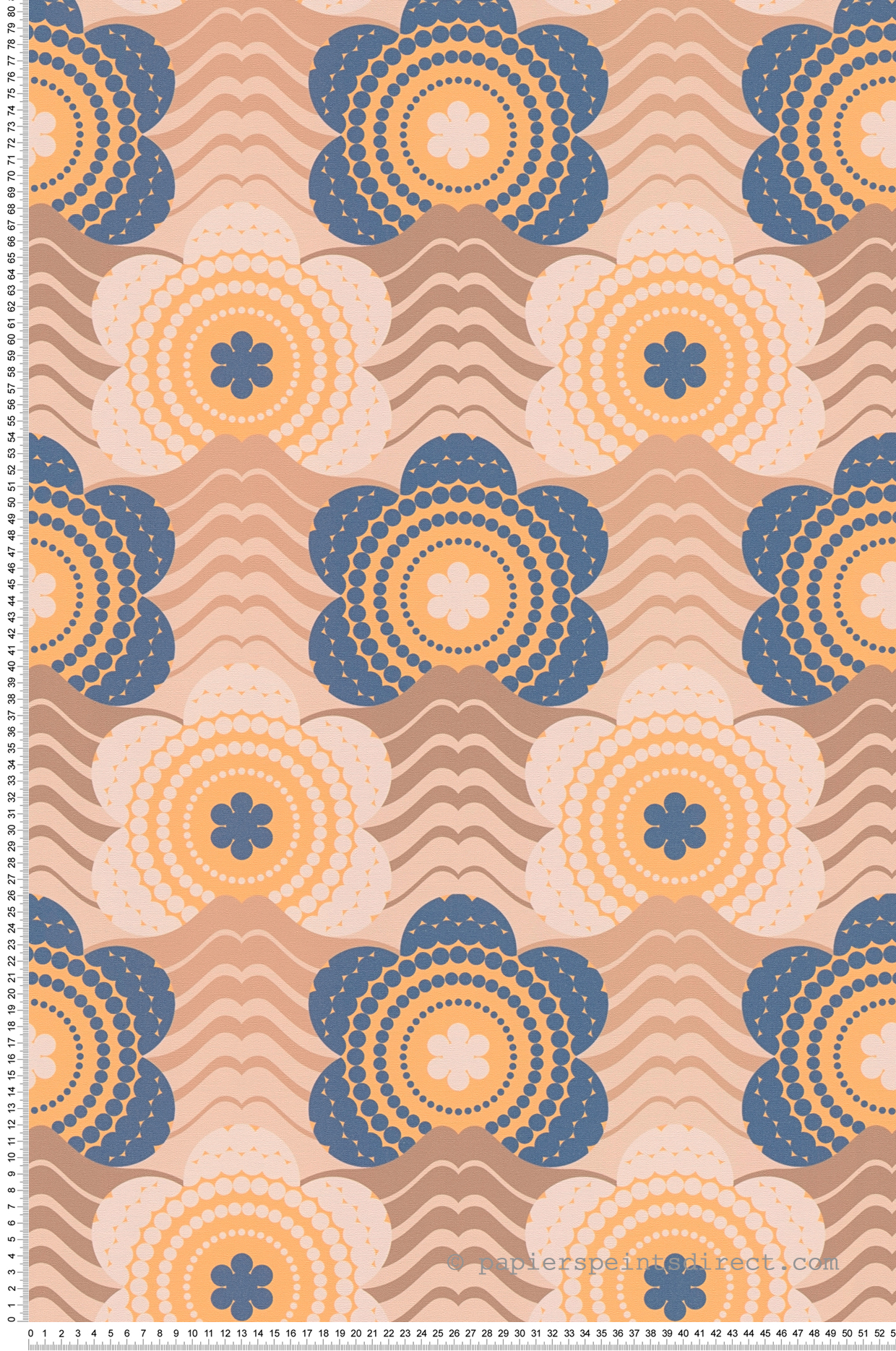 Papier peint Fleur Graphique bleu marine orange - Retro Chic d'A.S. Création | Réf. AS-395392