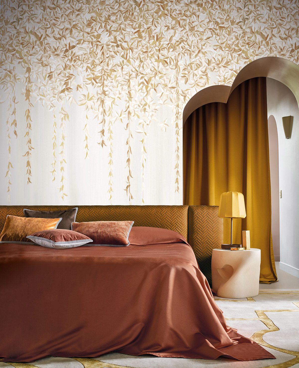 Papier peint panoramique Feuille Tombante Hedera ivoire doré - Panoramas 3 de Casamance | Réf. CAS-76421630