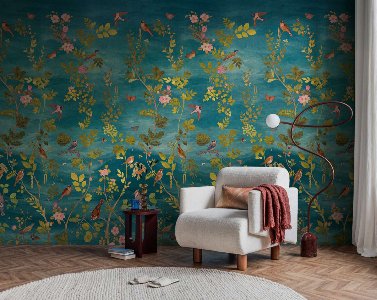 Papier peint panoramique Jardin Bucolique bleu canard - Vibes & Styles d'A.S. Création AMB2| Réf. AS-792163