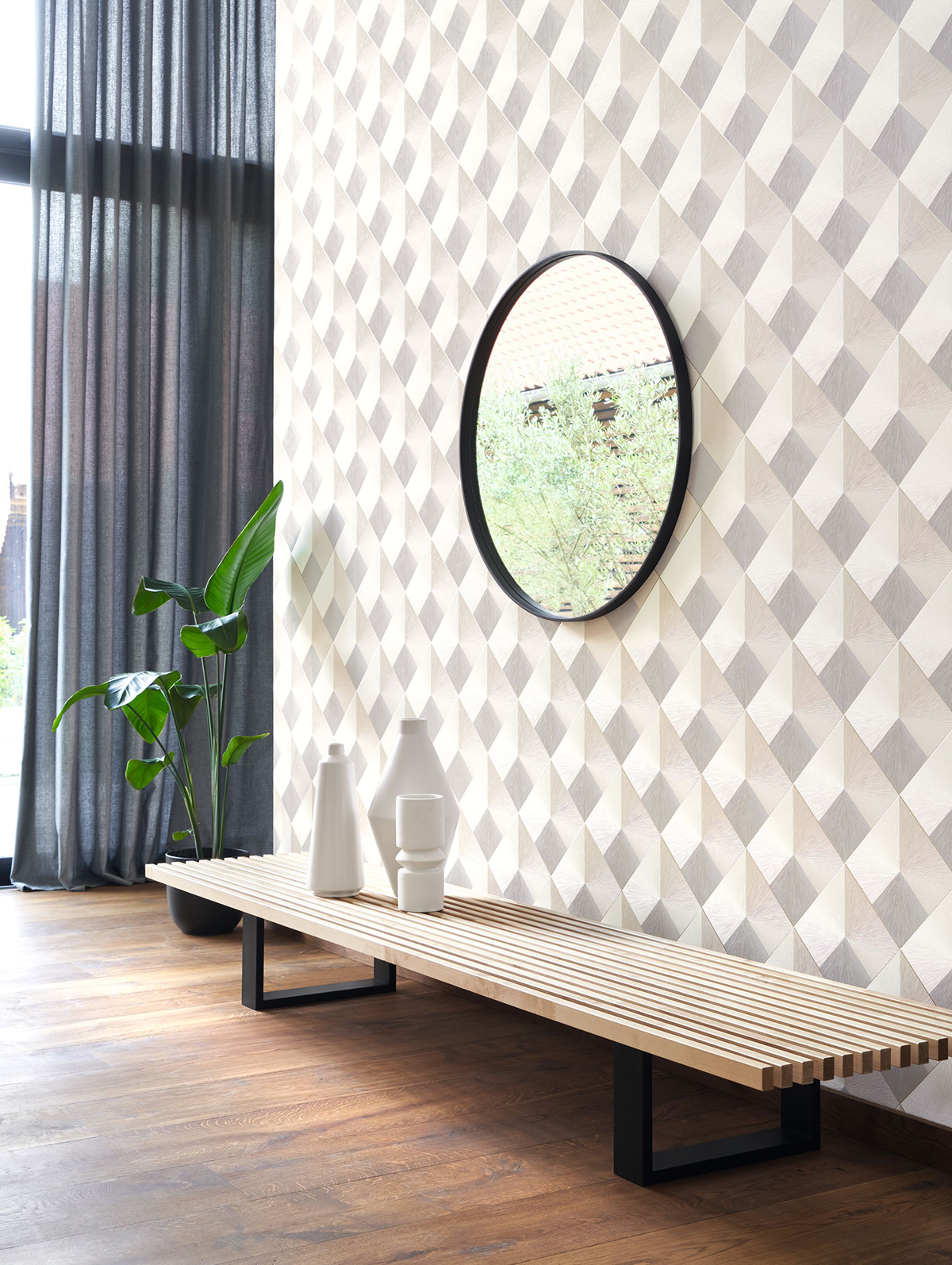 Papier peint Losange Trompe l'Oeil taupe et doré - Perception de Casadéco | AMB Réf. PERP86511323