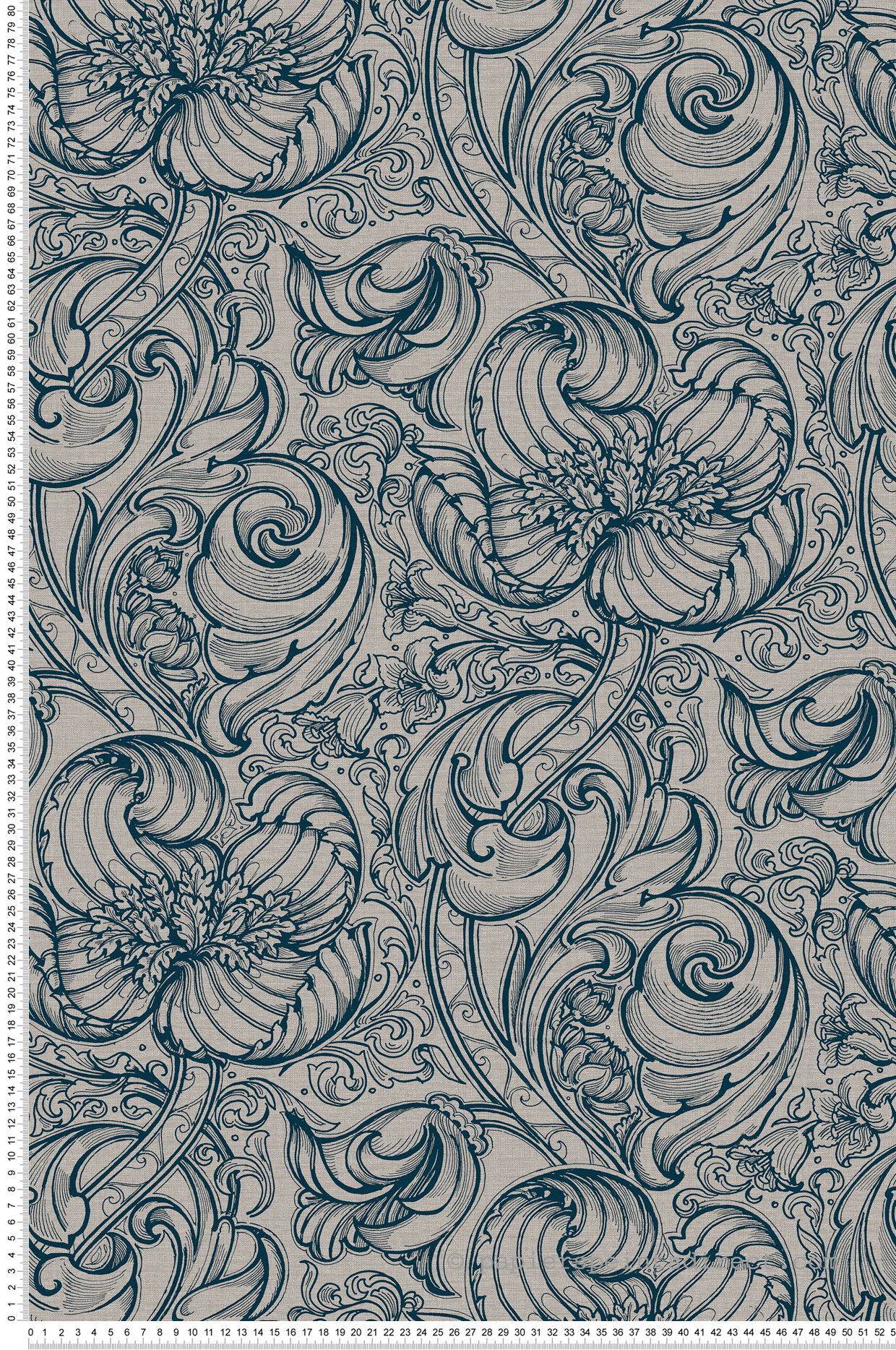 Papier peint Entrelacs Tulipe Lys bleu nuit beige - The Wall Llewelyn-Bowen de Lutèce | Réf. LTC-LB25116