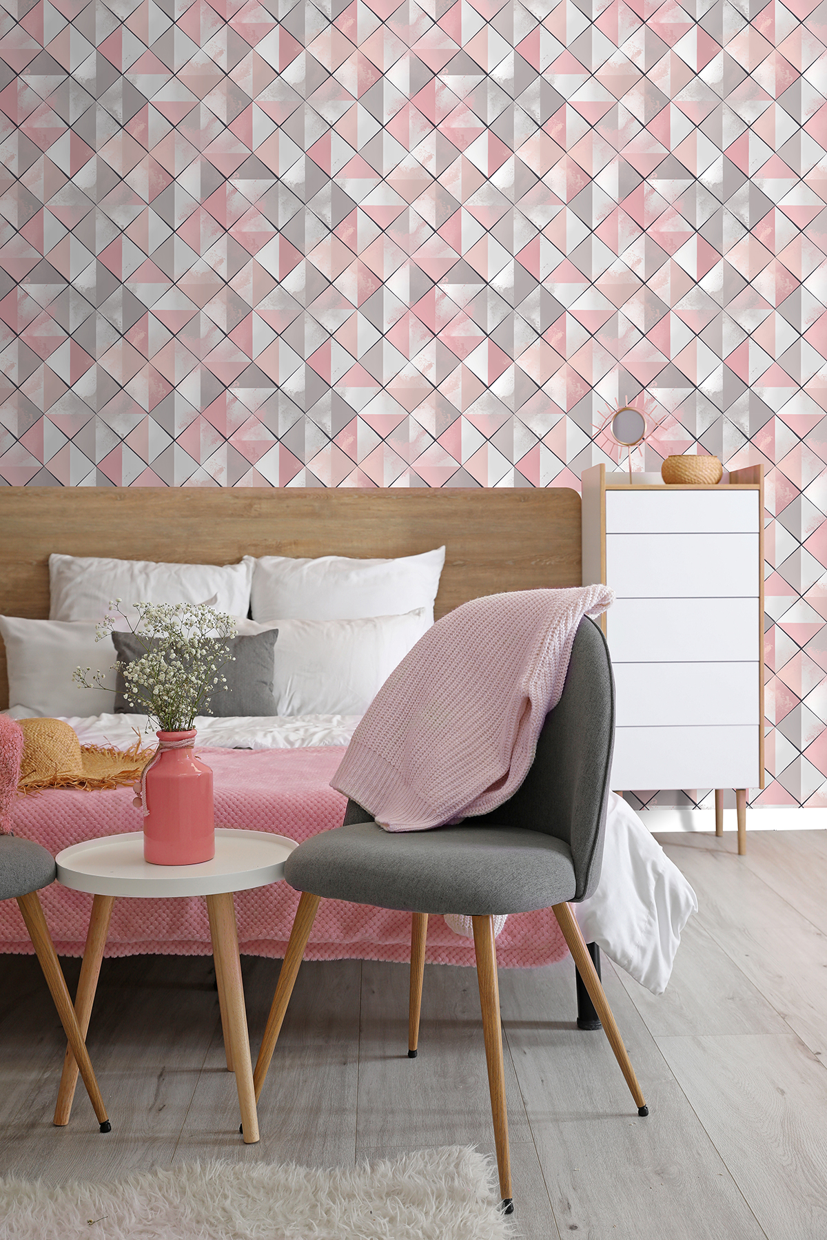 Papier peint Destockage - Géométrique Losange rose - Pop d'Ugépa