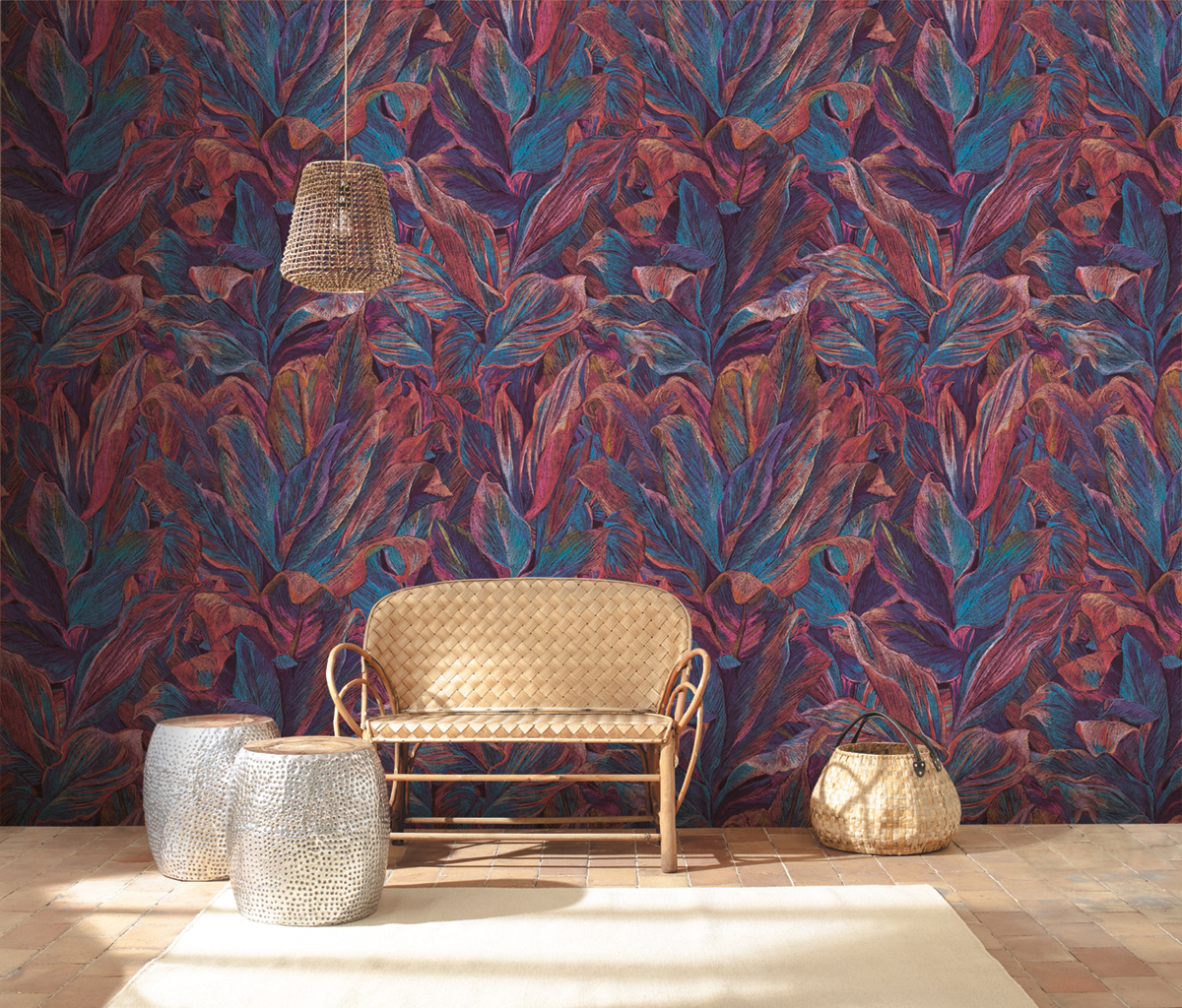 Papier peint Feuillage Panoramique Foliage rouge et bleu - Beauty Full Image de Casadéco | Réf. BFIM84828503