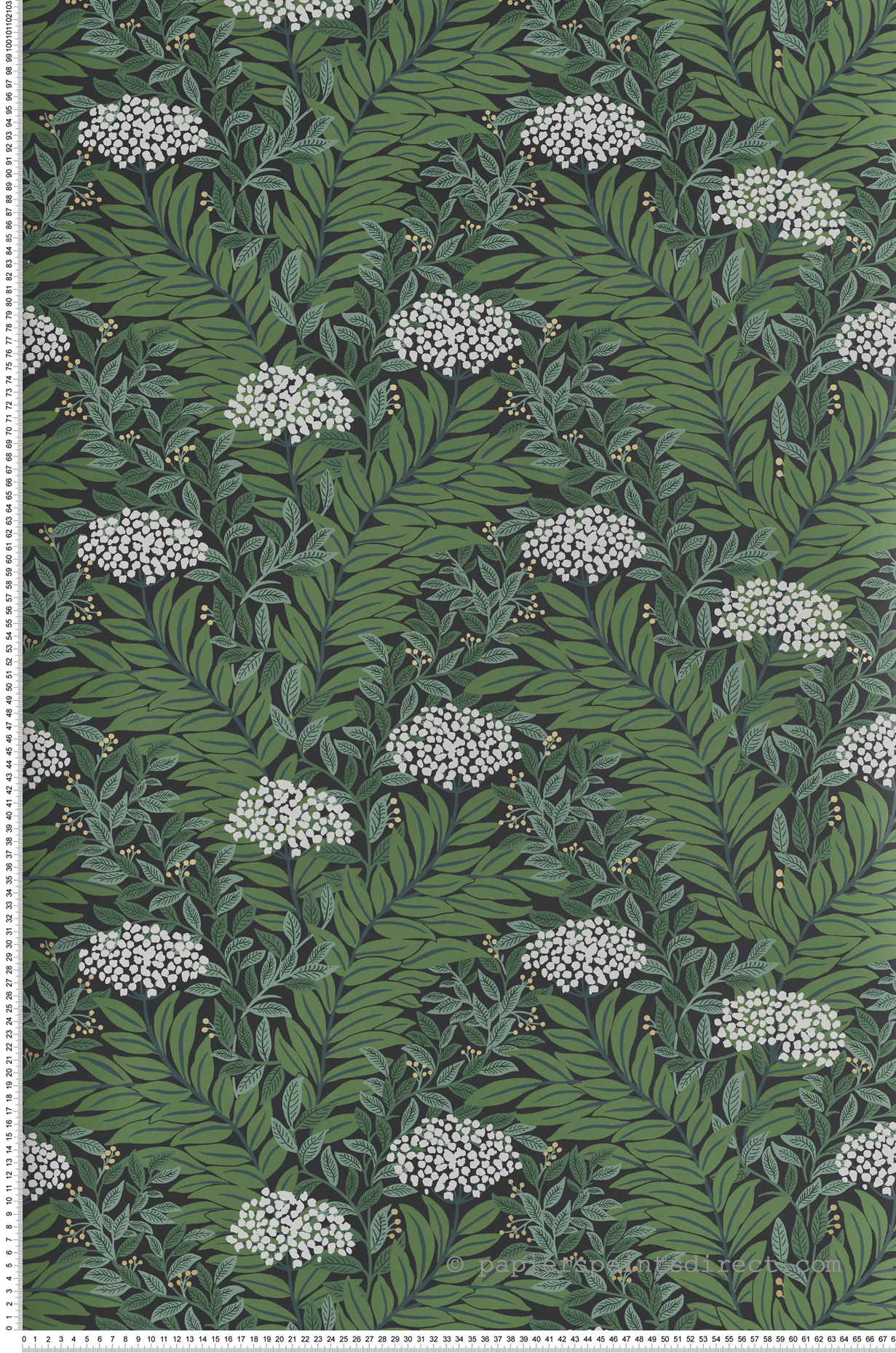 Papier peint Végétal Flora Highgrove noir doré - Rifle Paper Co. 3 de York (Initiales) | Réf. INI-RF7504