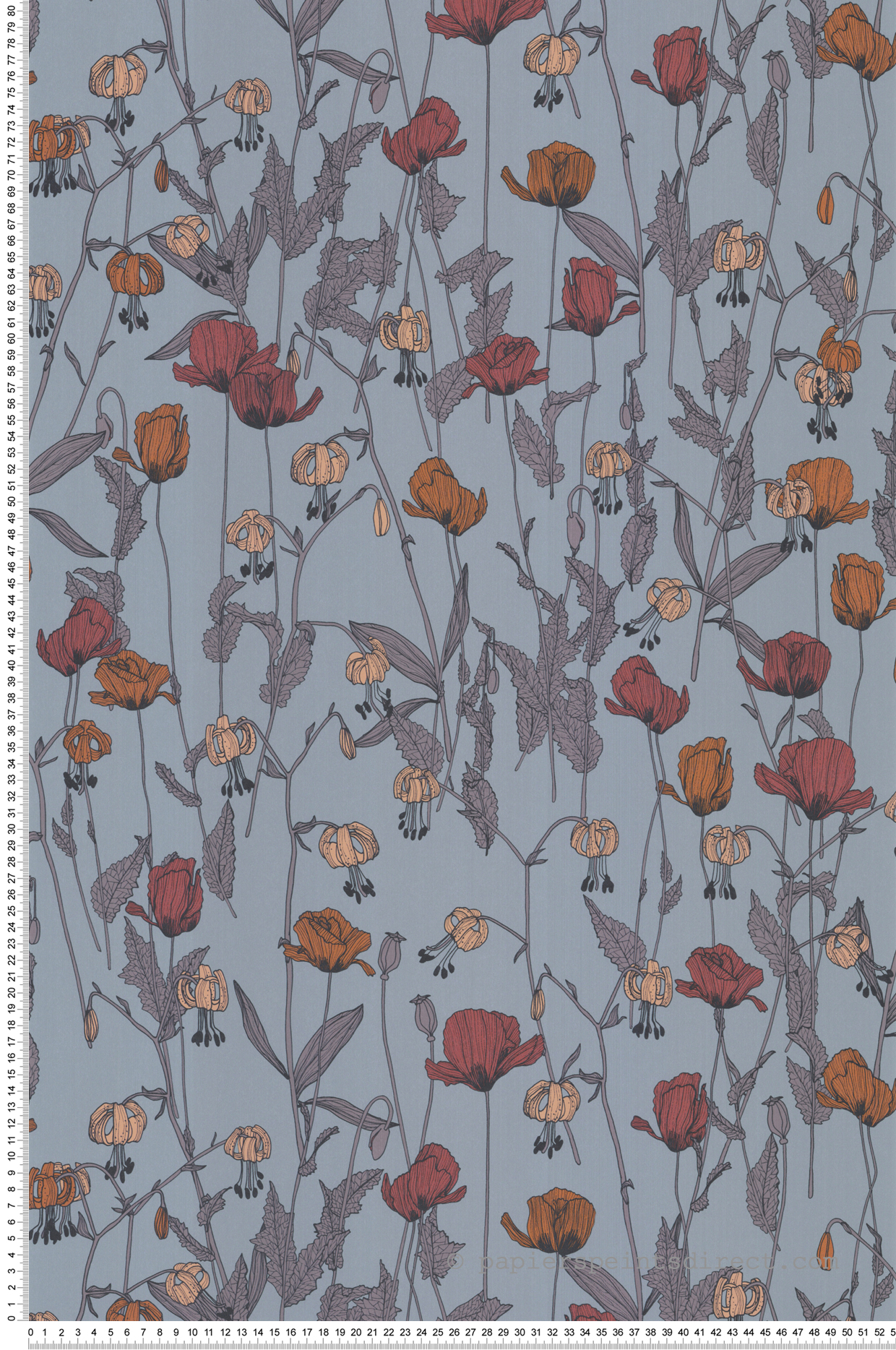 Papier peint Coquelicot Fleur bleu ciel - Soline de Lutèce | Réf. LTC-51250101