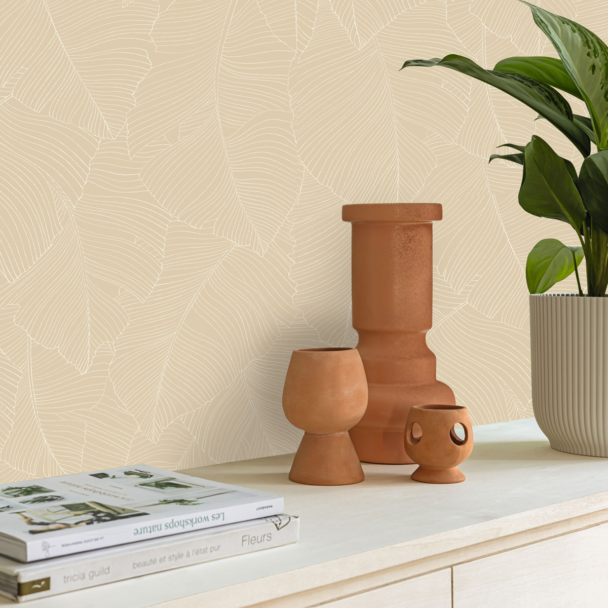 Papier peint Feuillage Vegetalia blanc beige - Borneo de Casélio | Réf. BORN106500010