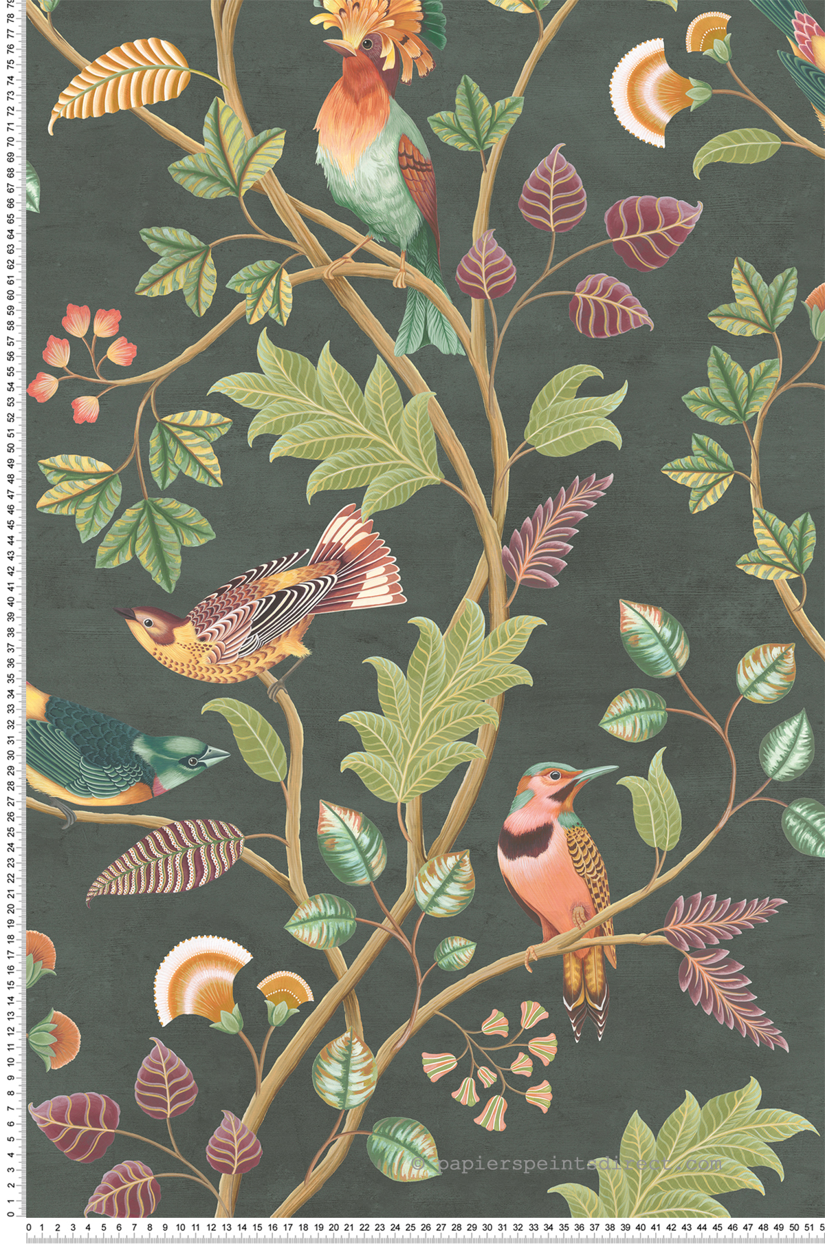 Papier peint Oiseaux Mayani vert sombre - Byzance d'Osborne & Little | Réf. OSB-W7902-02