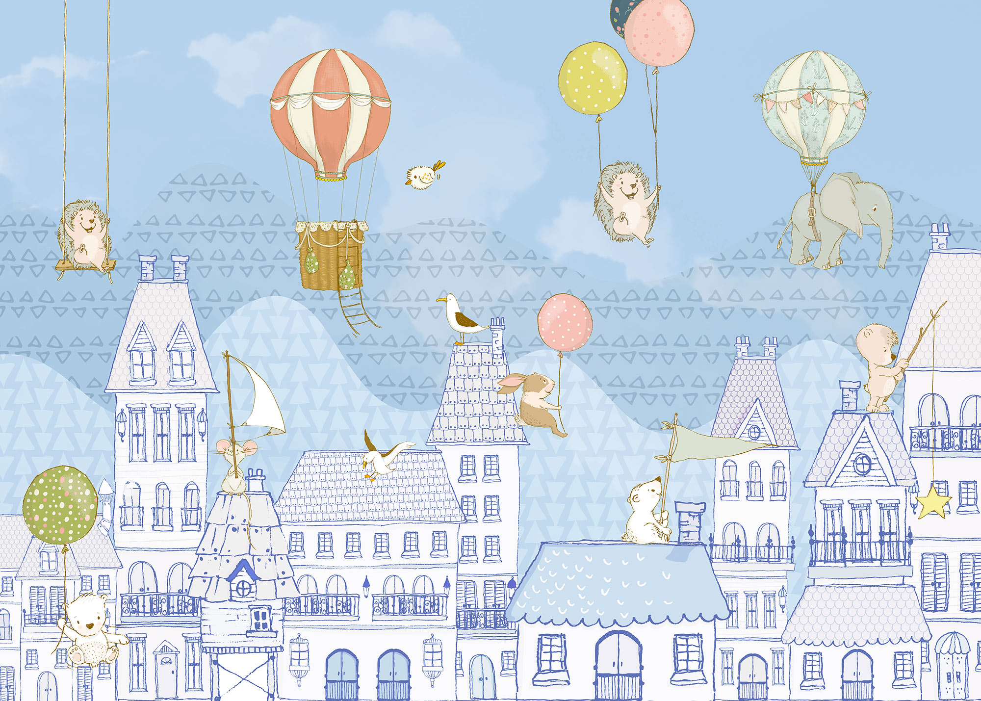 Papier peint enfant panoramique Rooftop Ralley - Papier peint Komar Home