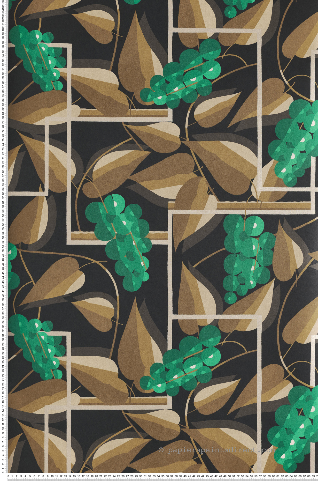 Papier peint Raisin Graphique Henry vert - Folies de Masureel | Réf. MAS-FOL301