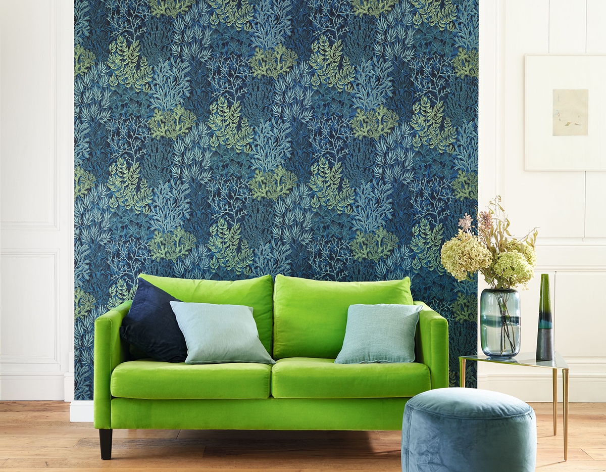 Papier peint Marin Récif Corail vert et bleu irisé - Voyage Onirique de Casadéco | AMB Réf. ONIR87226798