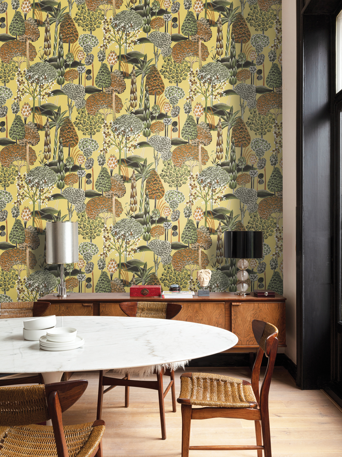 Papier peint Forêt Exotique Viray vert citron métallisé - Summer de Masureel | Réf. MAS-SUM003